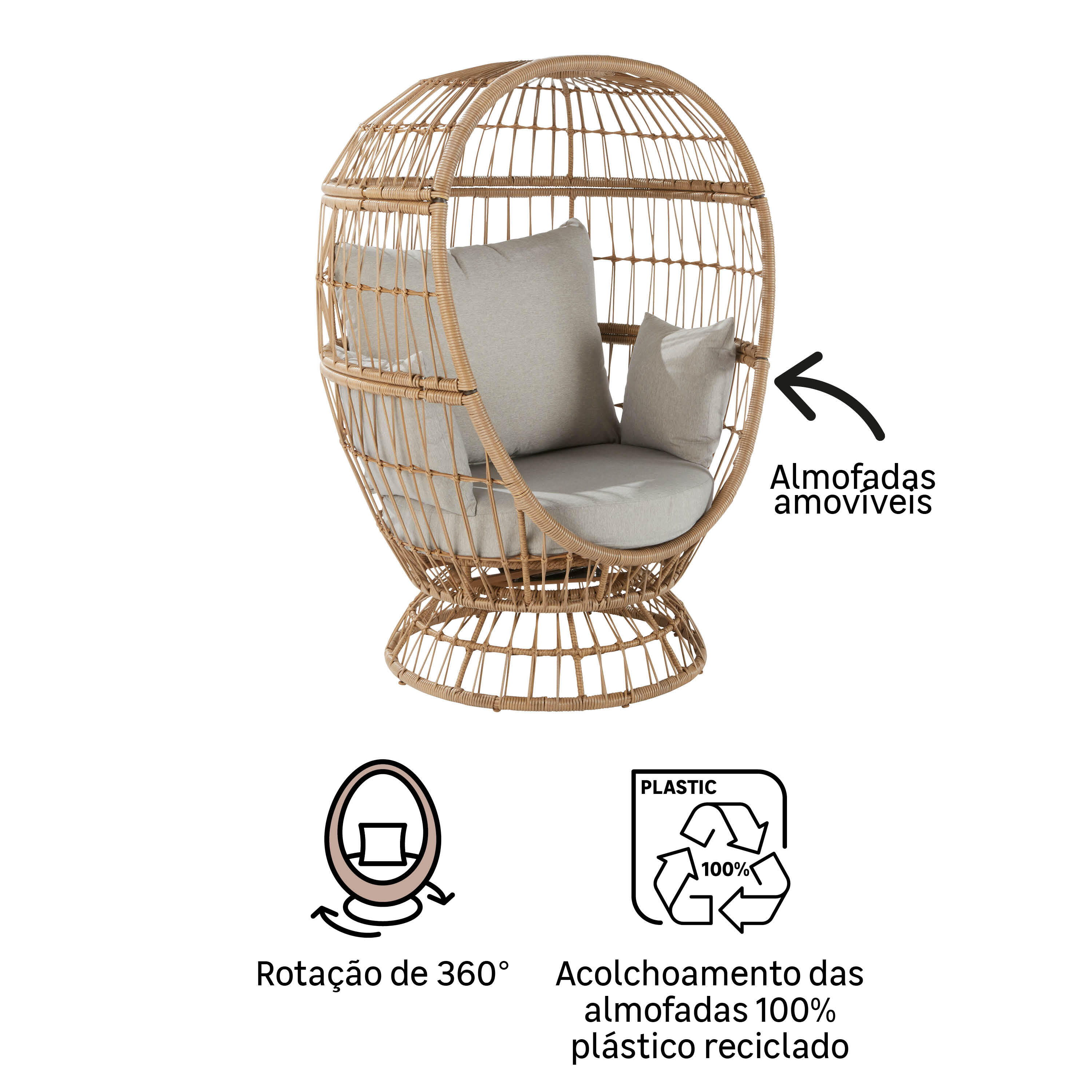 Cadeira ovo relax aço bege Juno Naterial - 10