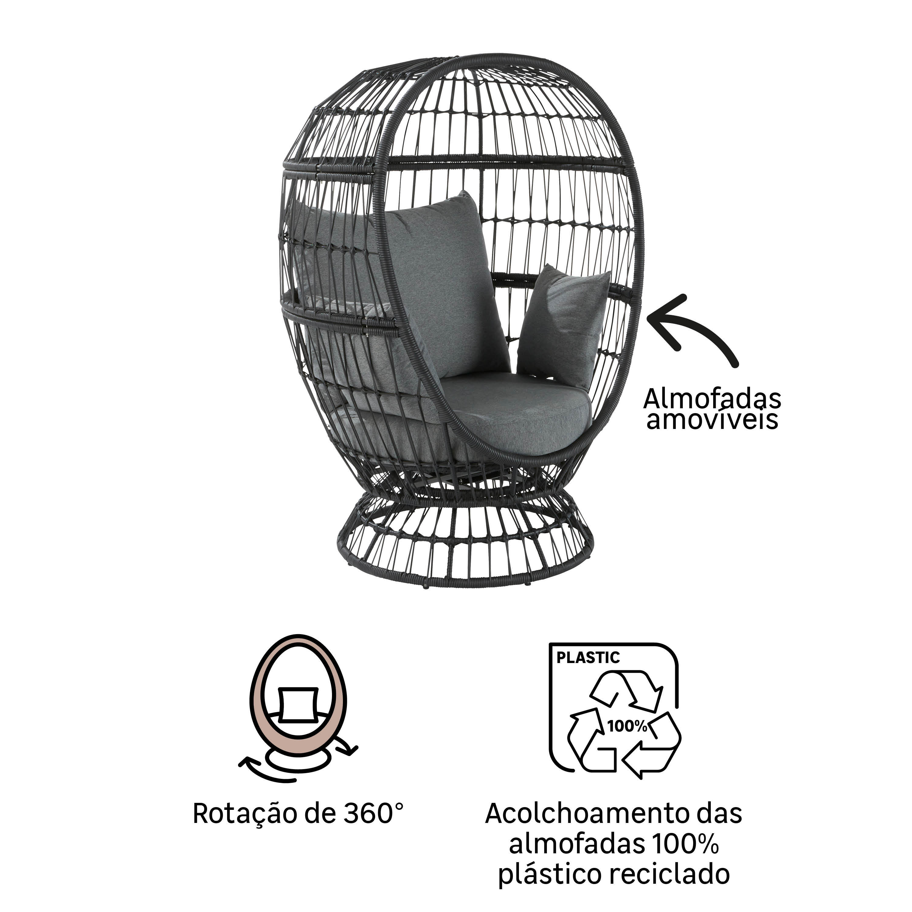 Cadeira ovo relax aço cinza Juno Naterial - 9