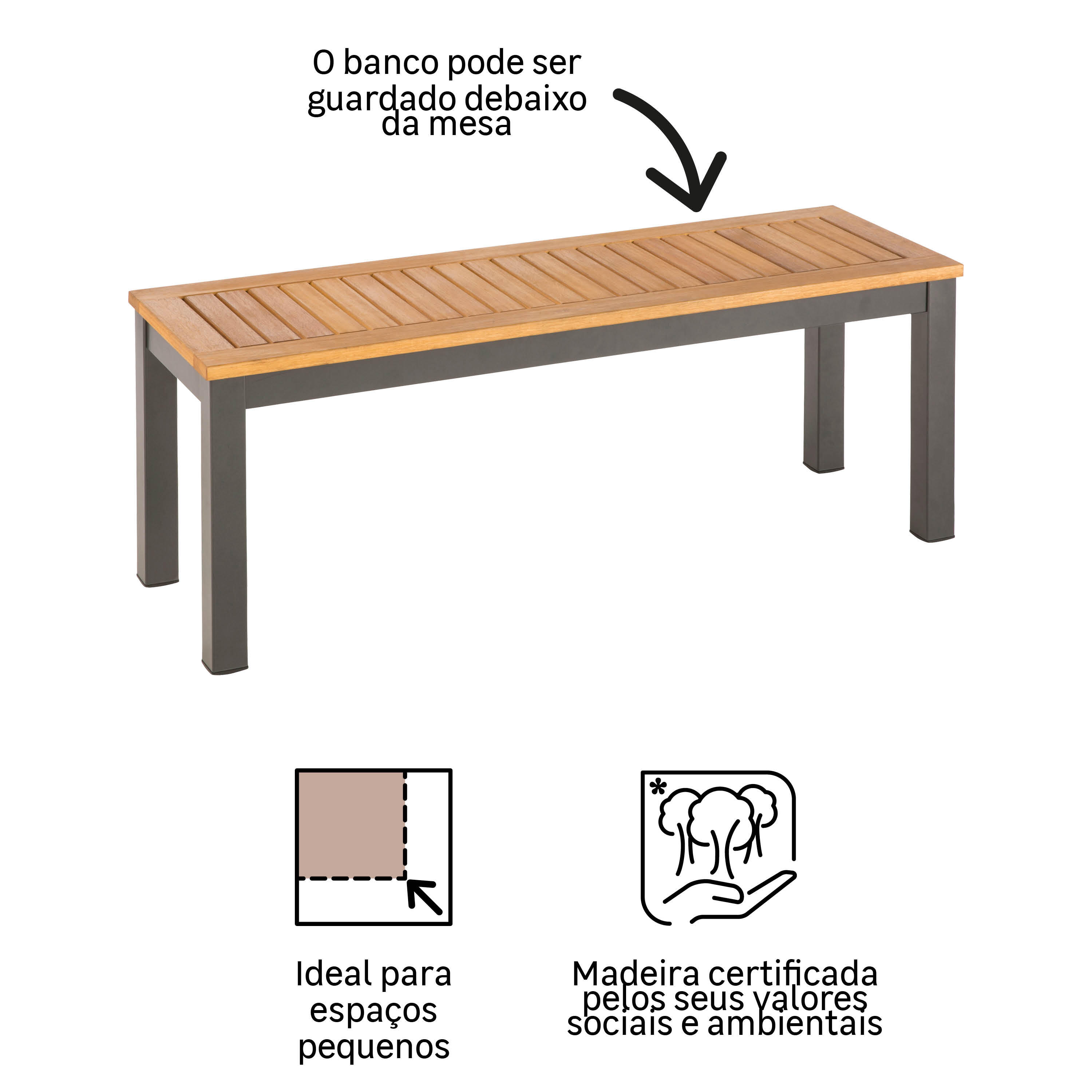 Banco de jardim NATERIAL ORIS 18X38X43CM - 9