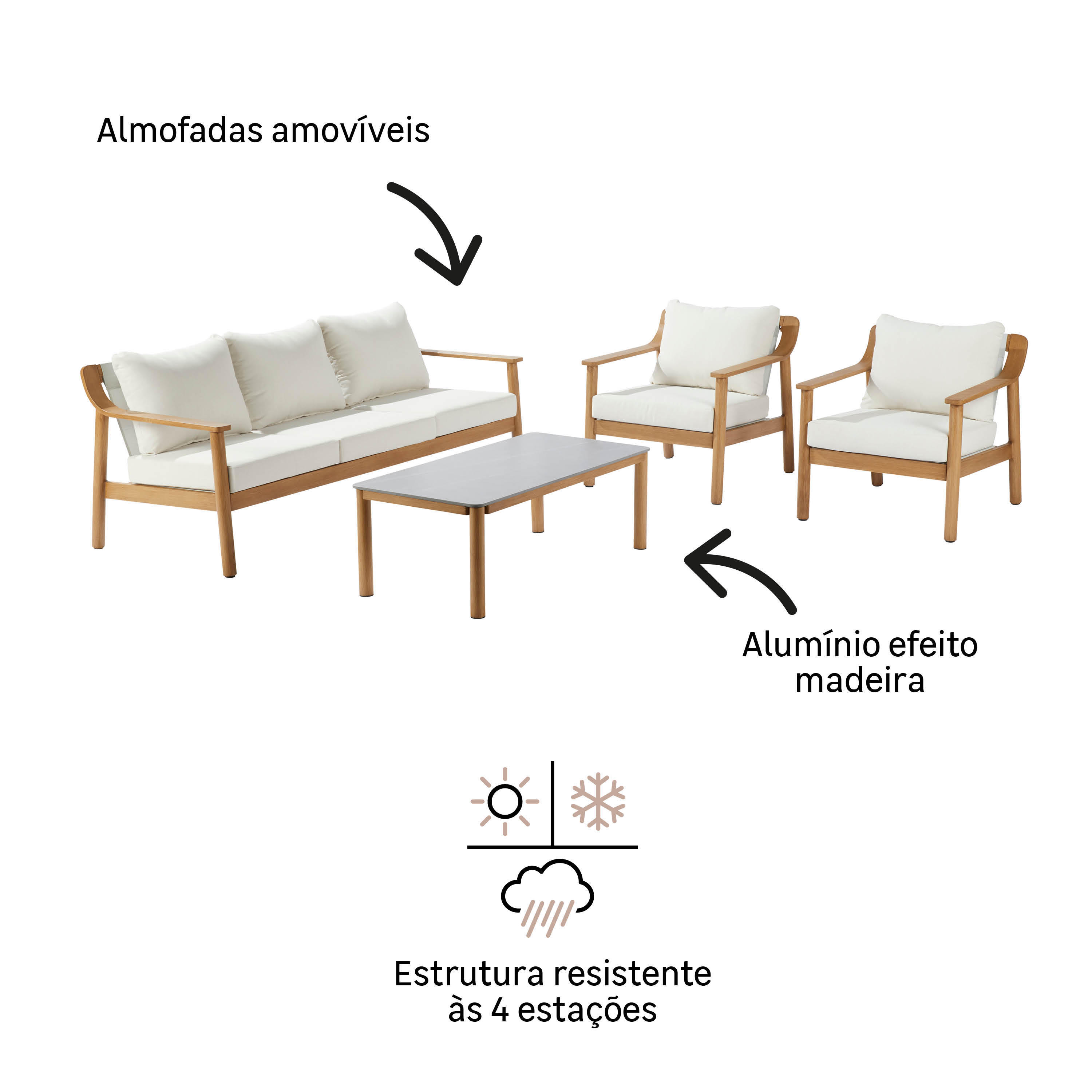 Conjunto jardim relax sofá e mesa bege 5 pessoas Ares Naterial - 10