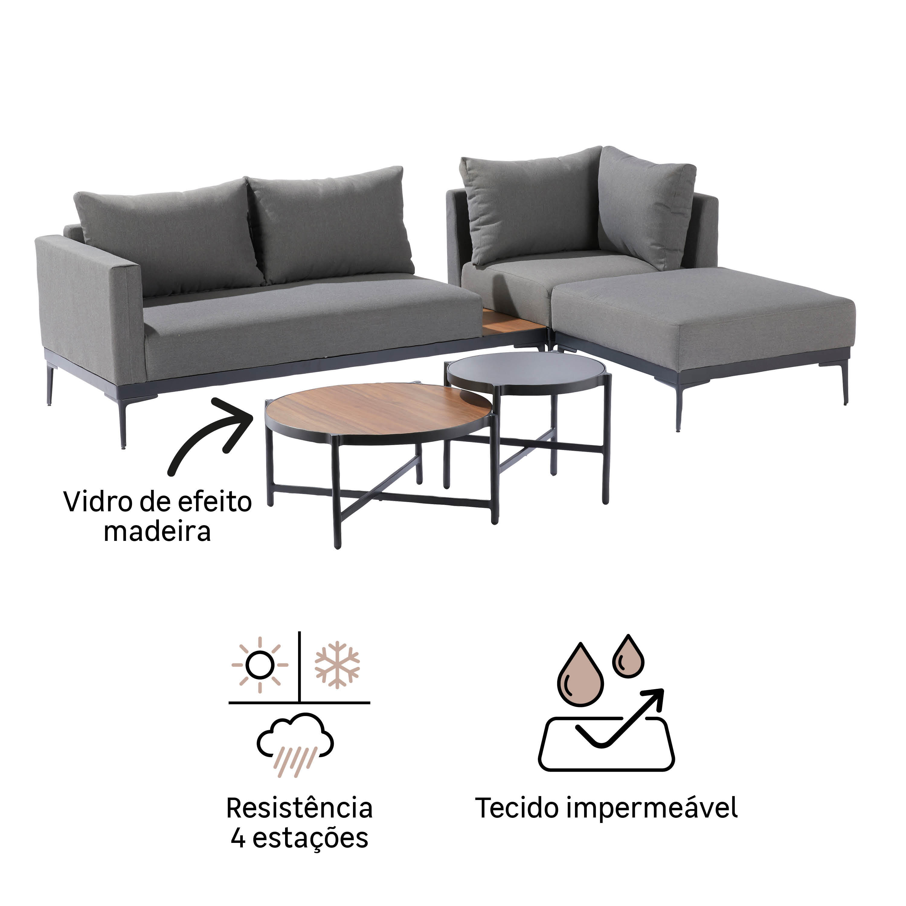 Conjunto jardim relax sofá e mesa 4P alumínio cinza Olyros Naterial - 8