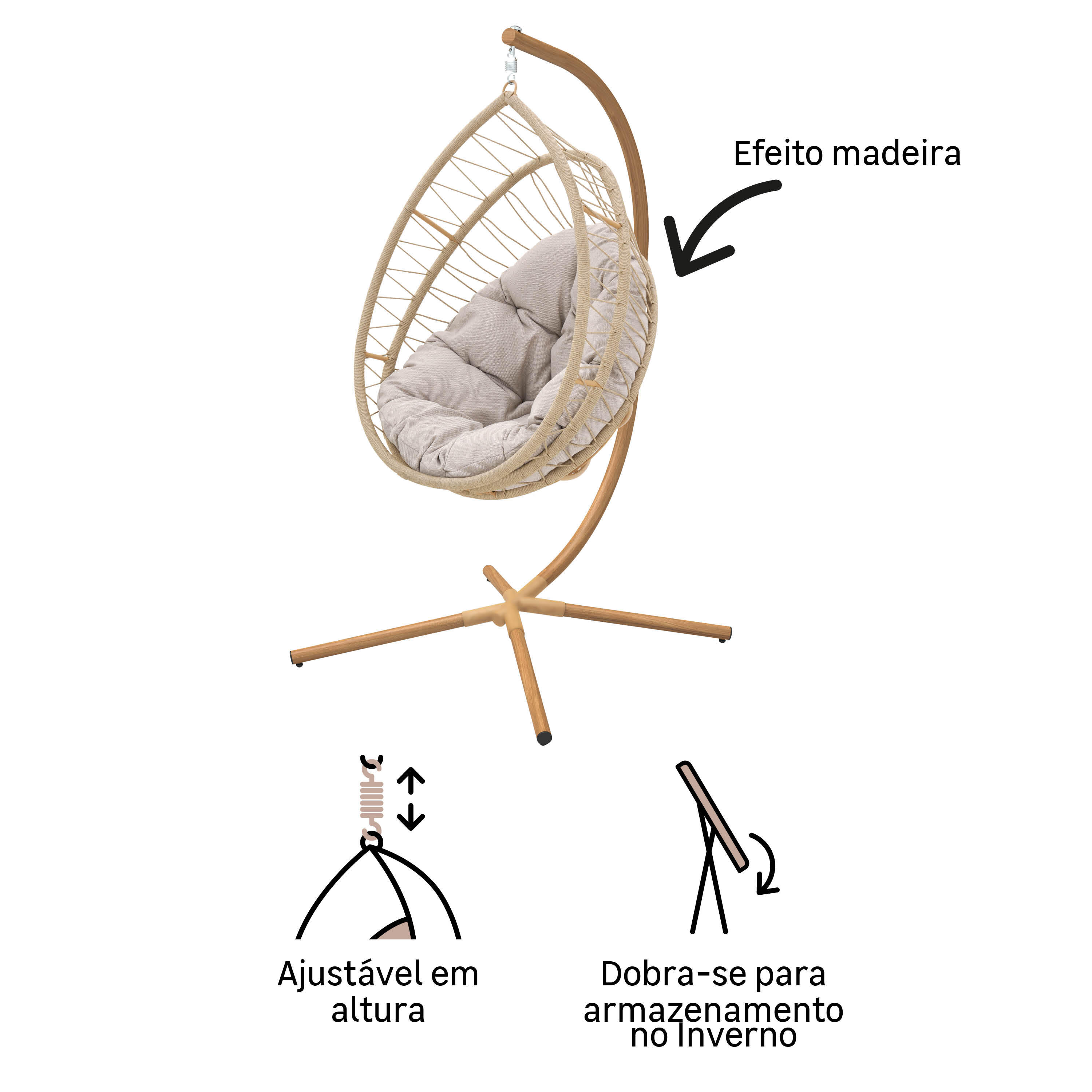 Cadeira baloiço de rattan NATERIAL OVO NATURAL - 5
