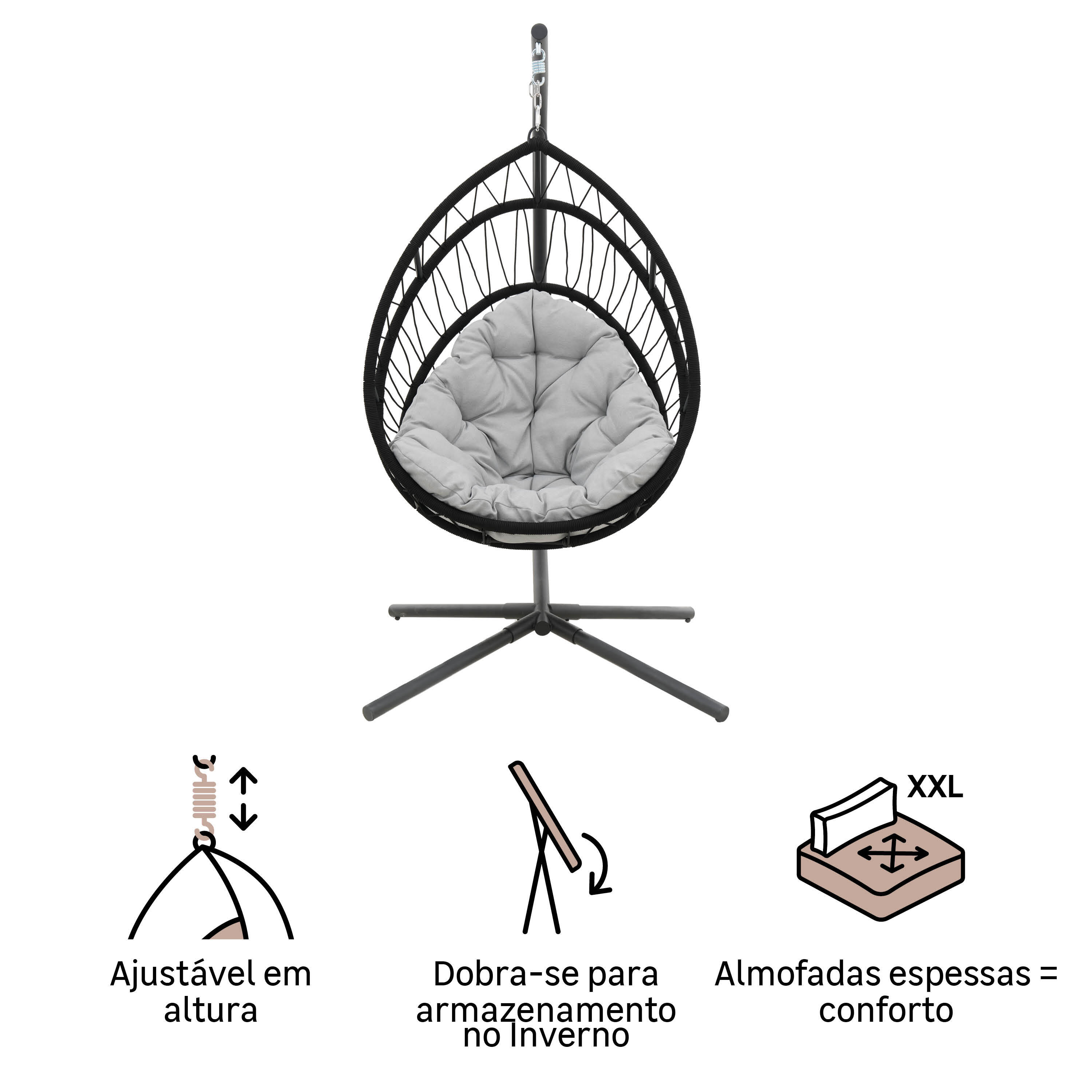 Cadeira baloiço de rattan NATERIAL OVO CINZENTO - 6