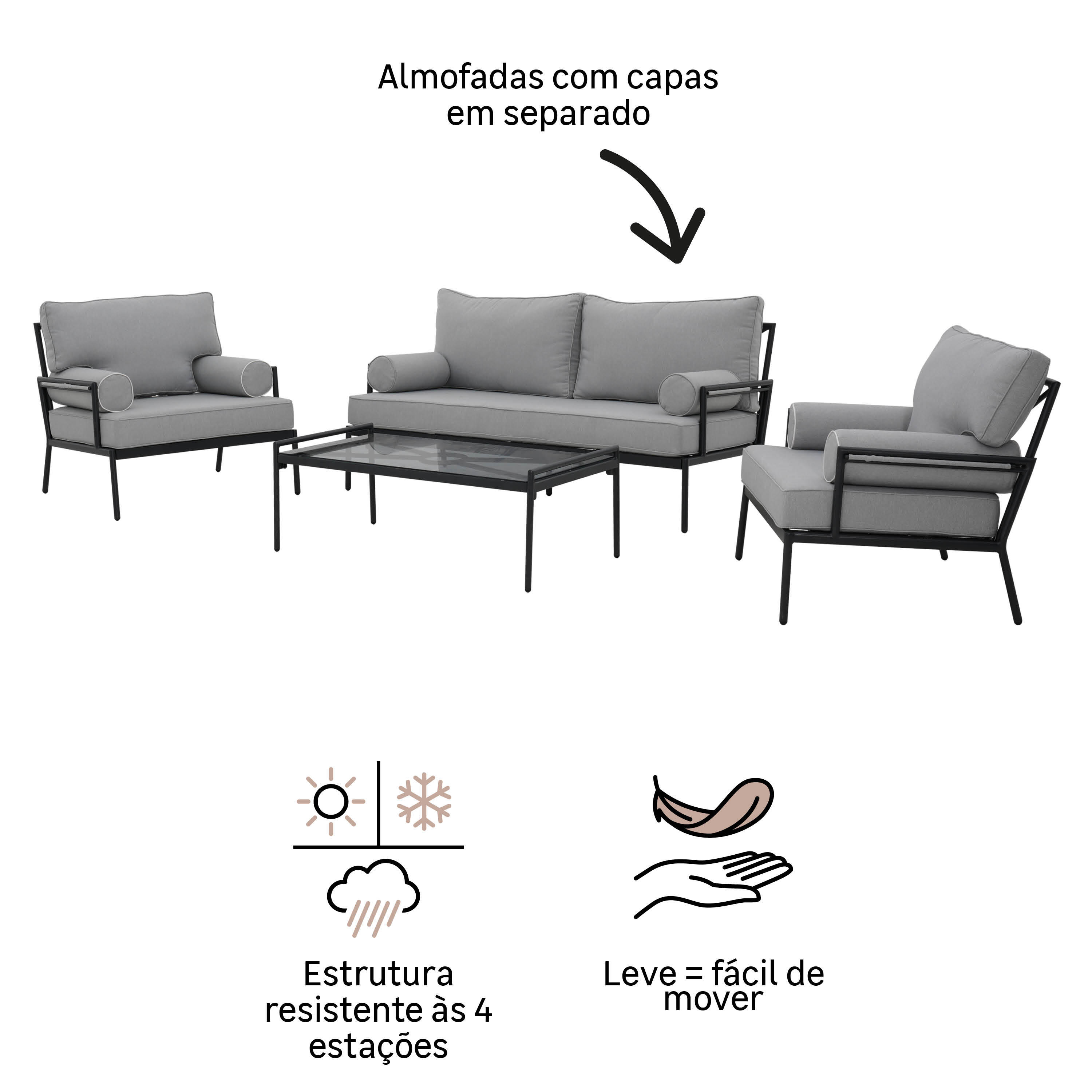 Conjunto jardim relax sofás e mesa alumínio cinzento escuro Onyx Naterial - 11