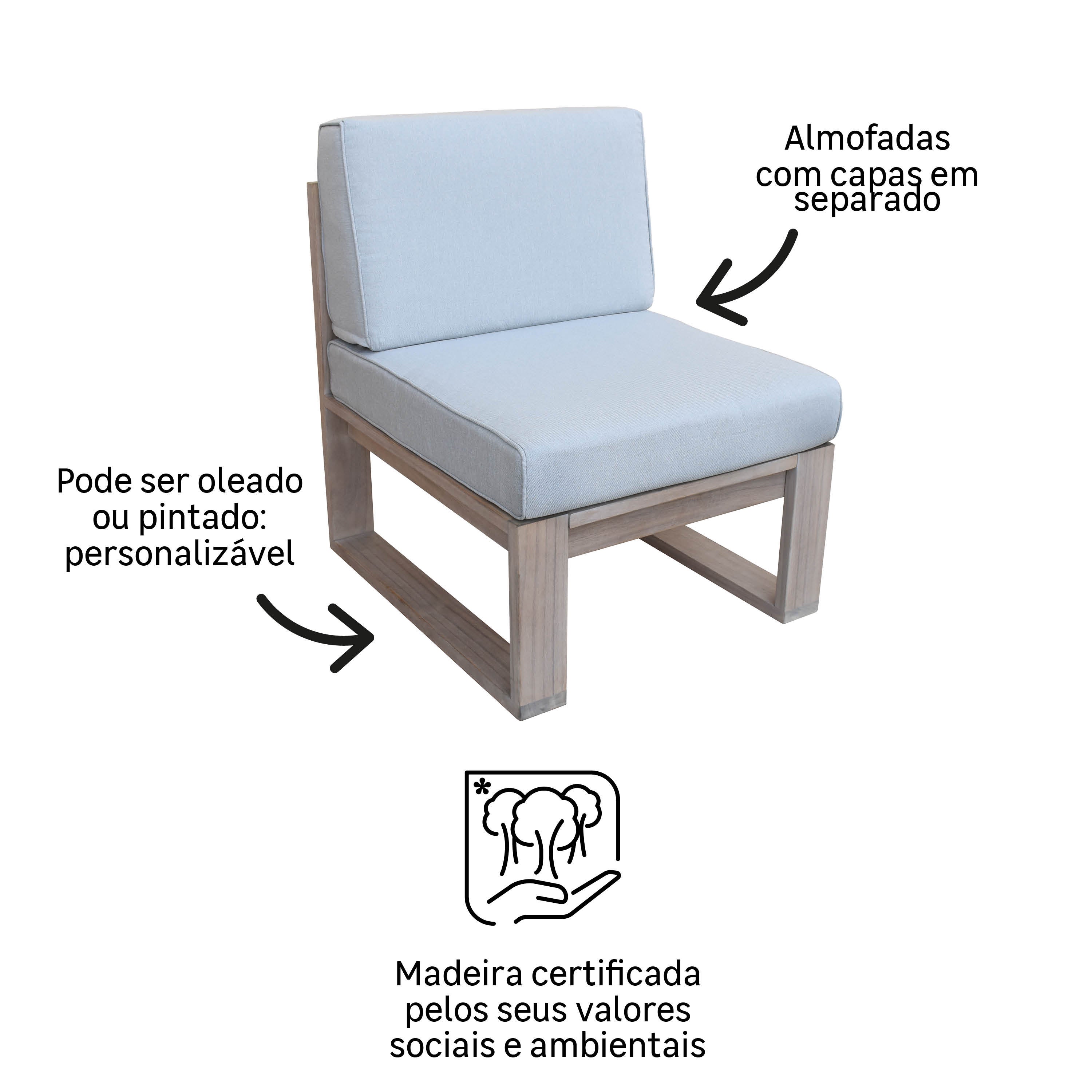 Cadeirão de madeira jardim Solaris café 1 pessoa Naterial - 6