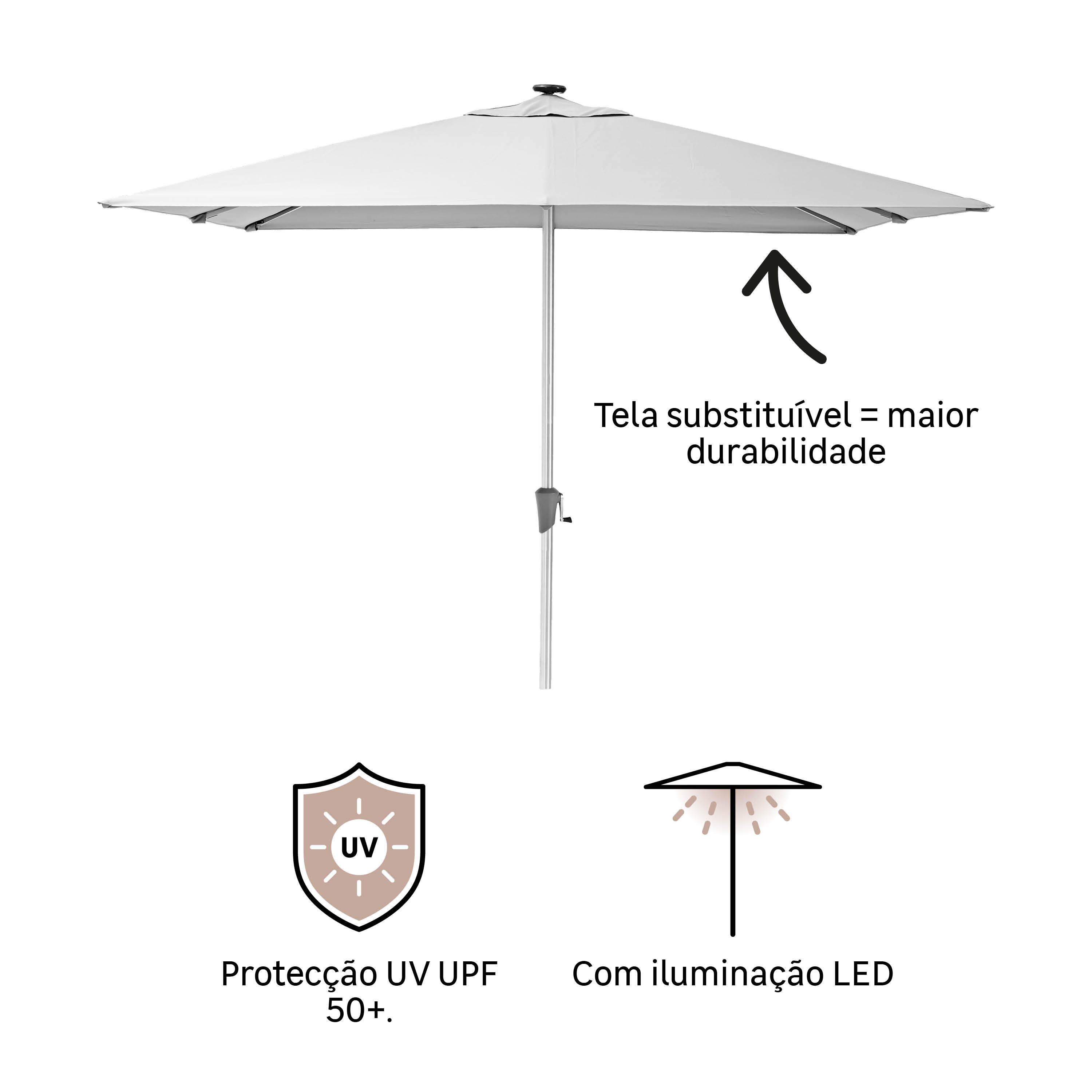 Guarda-sol NATERIAL sonora ii led 290x290cm branco - 5