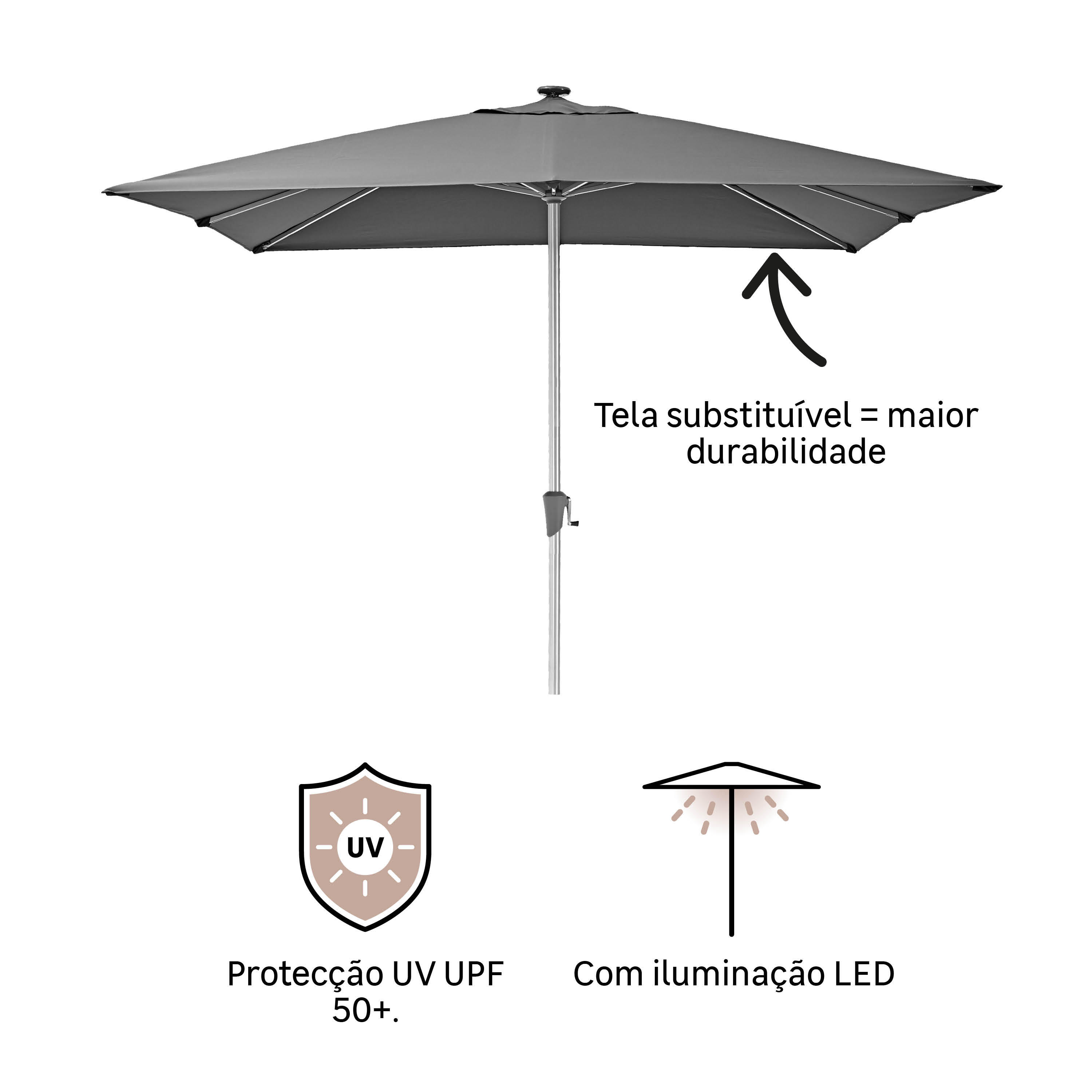 Guarda-sol NATERIAL sonora ii led 290x290cm antracite - 6