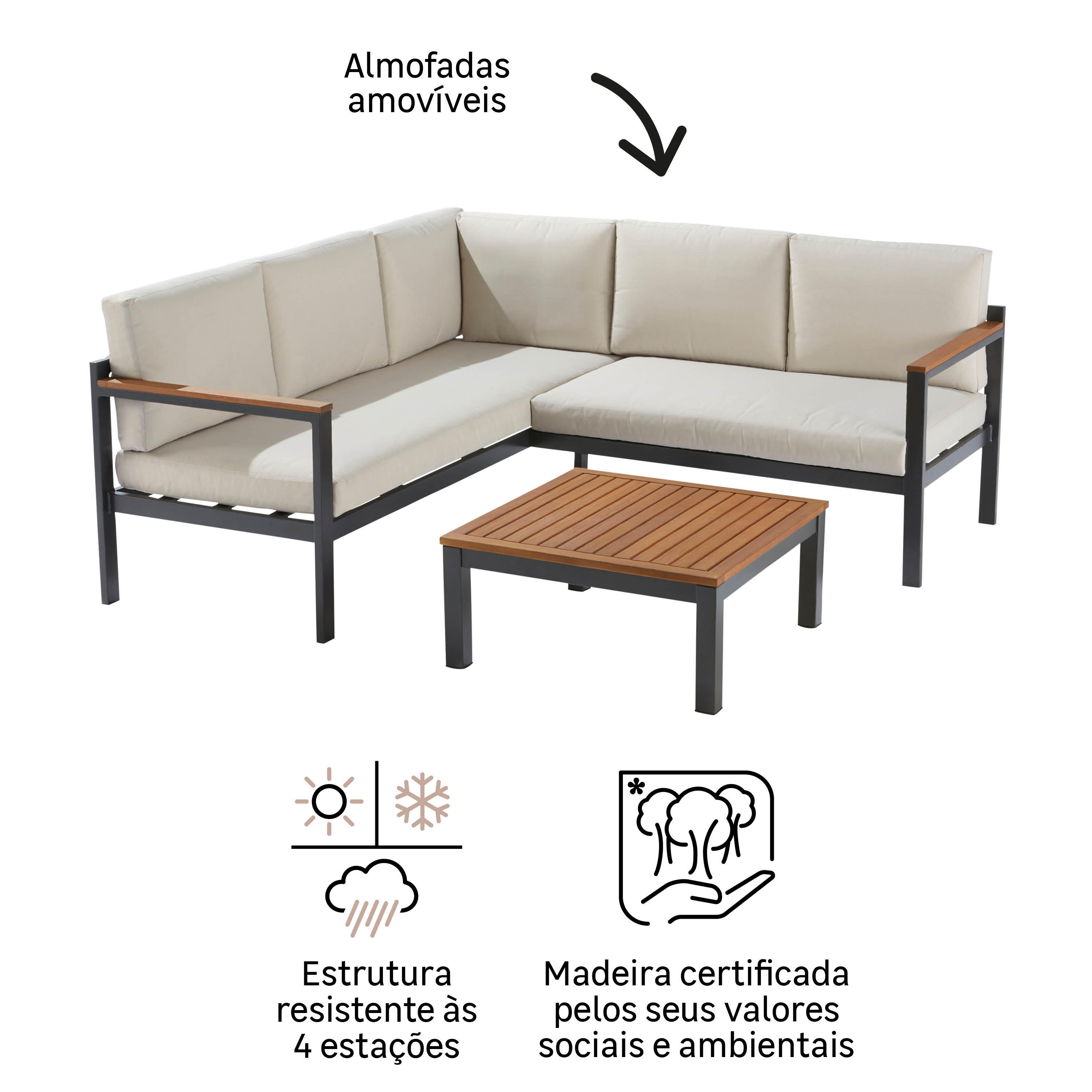 Conjunto jardim relax mesa e sofá cinzento Oris II Naterial - 7