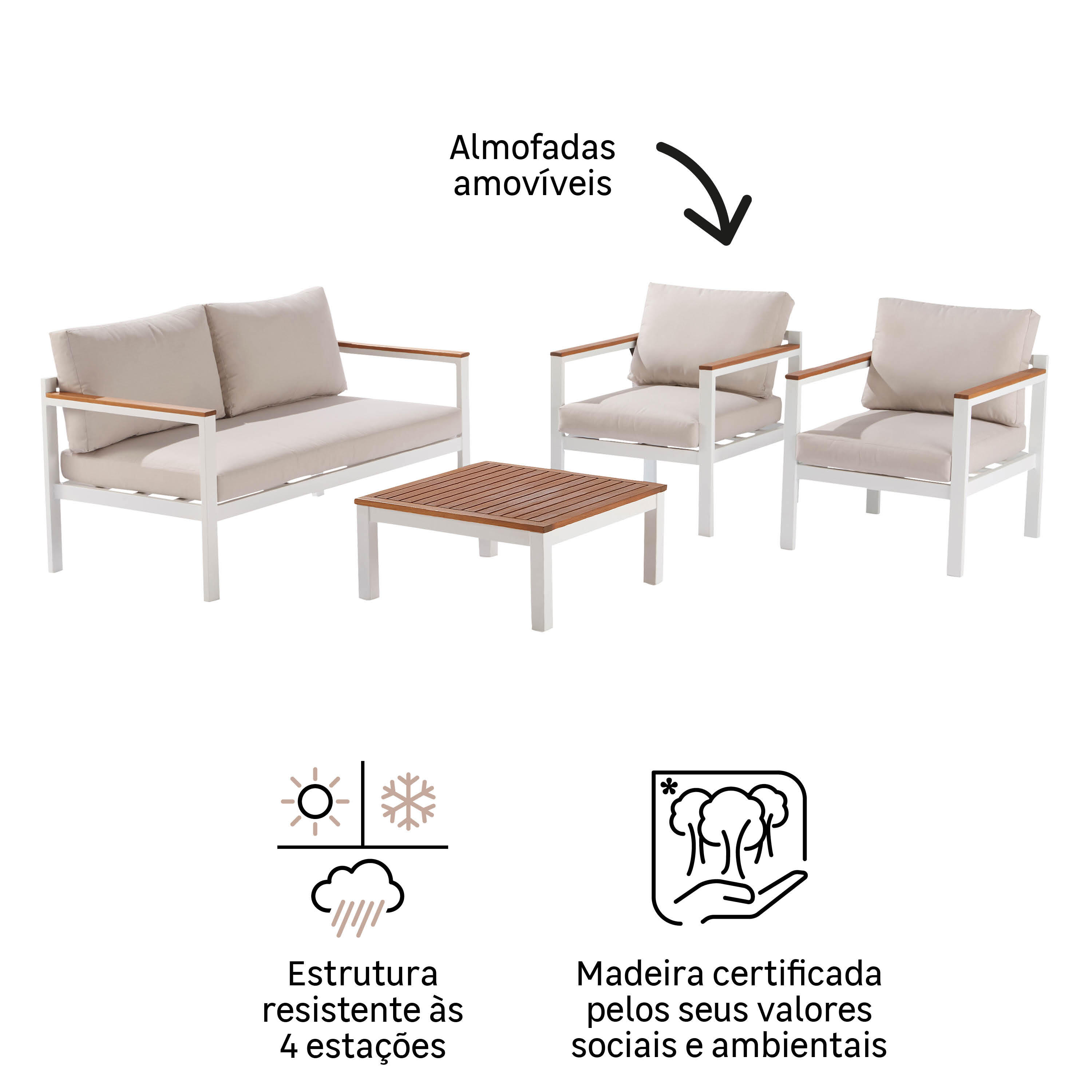 Conjunto jardim relax sofá e mesa alumínio branco Oris II Naterial - 10
