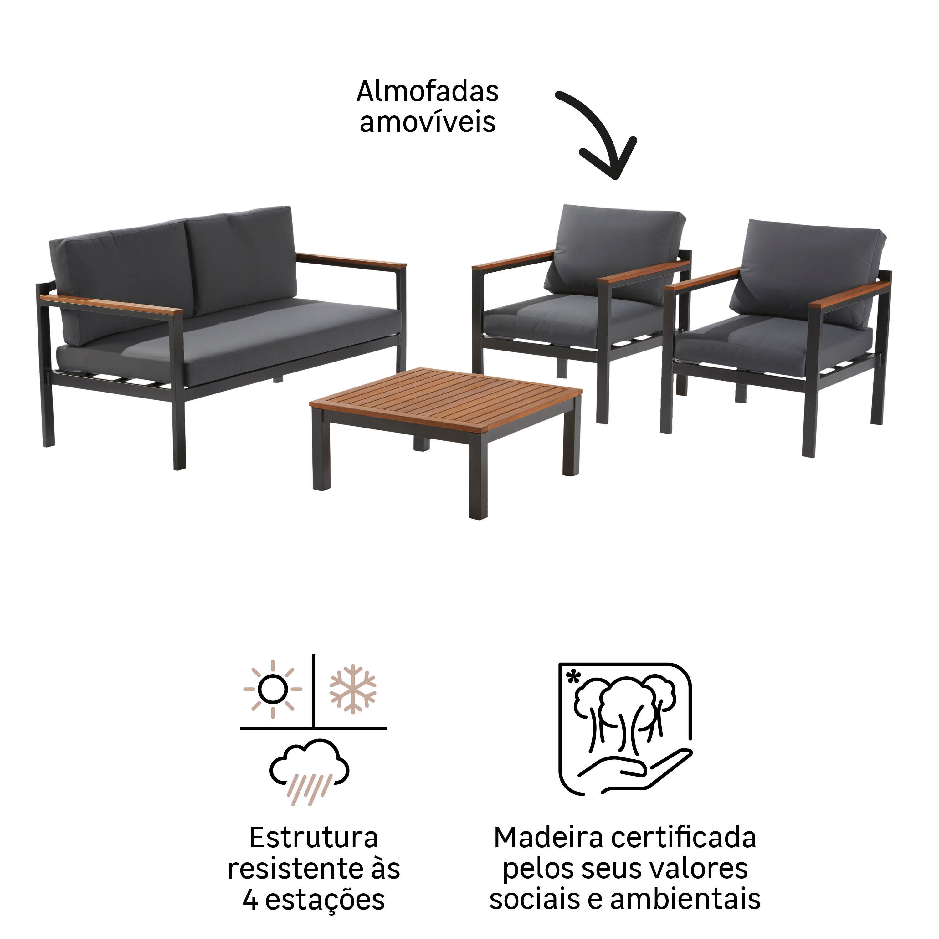 Conjunto jardim relax sofá e mesa alumínio cinzento Oris II Naterial - 10
