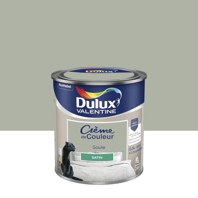Peinture mur, boiserie saule satin DULUX VALENTINE Crème de couleur 0.5L