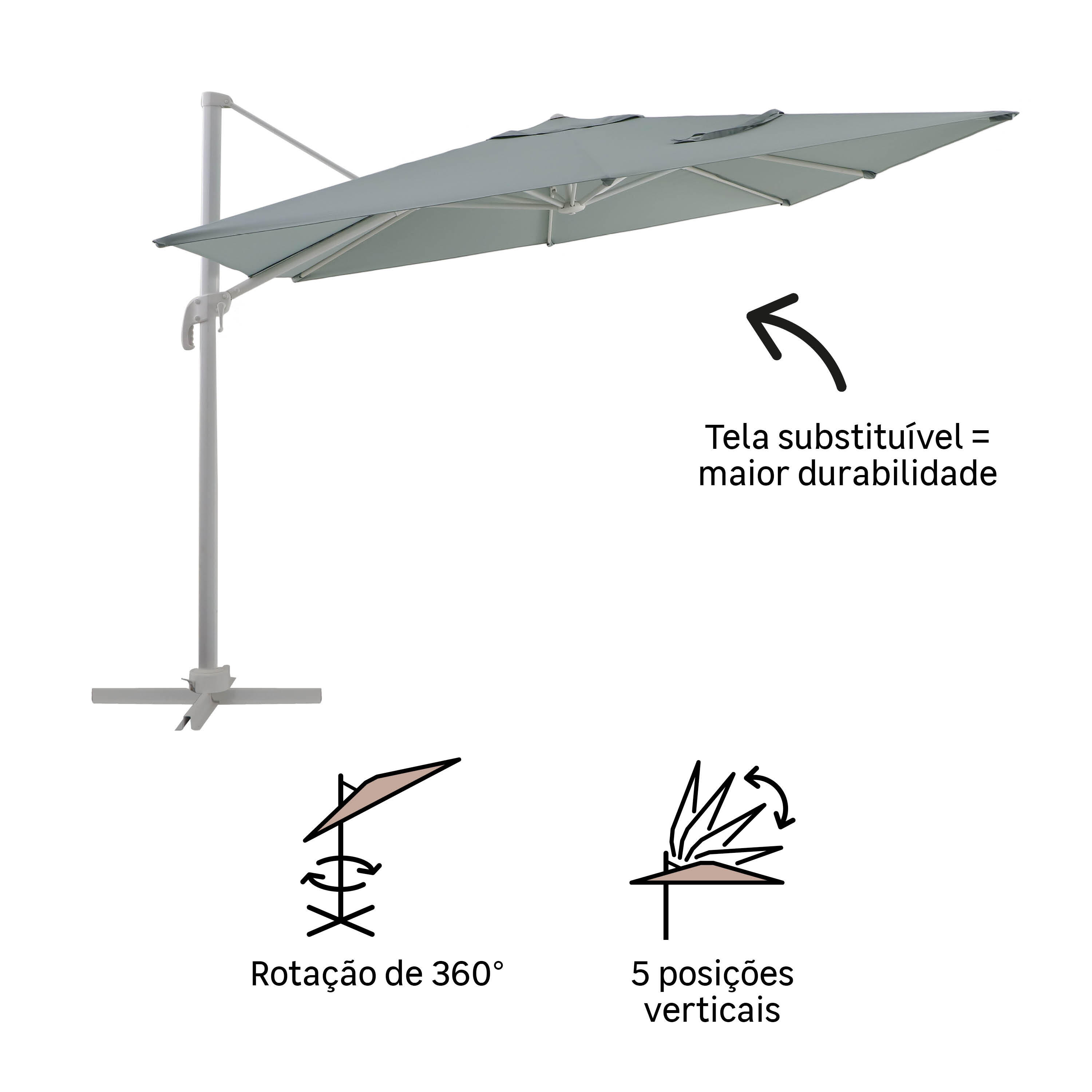 Guarda-sol NATERIAL aura 290x290cm branco/verde sage - 8