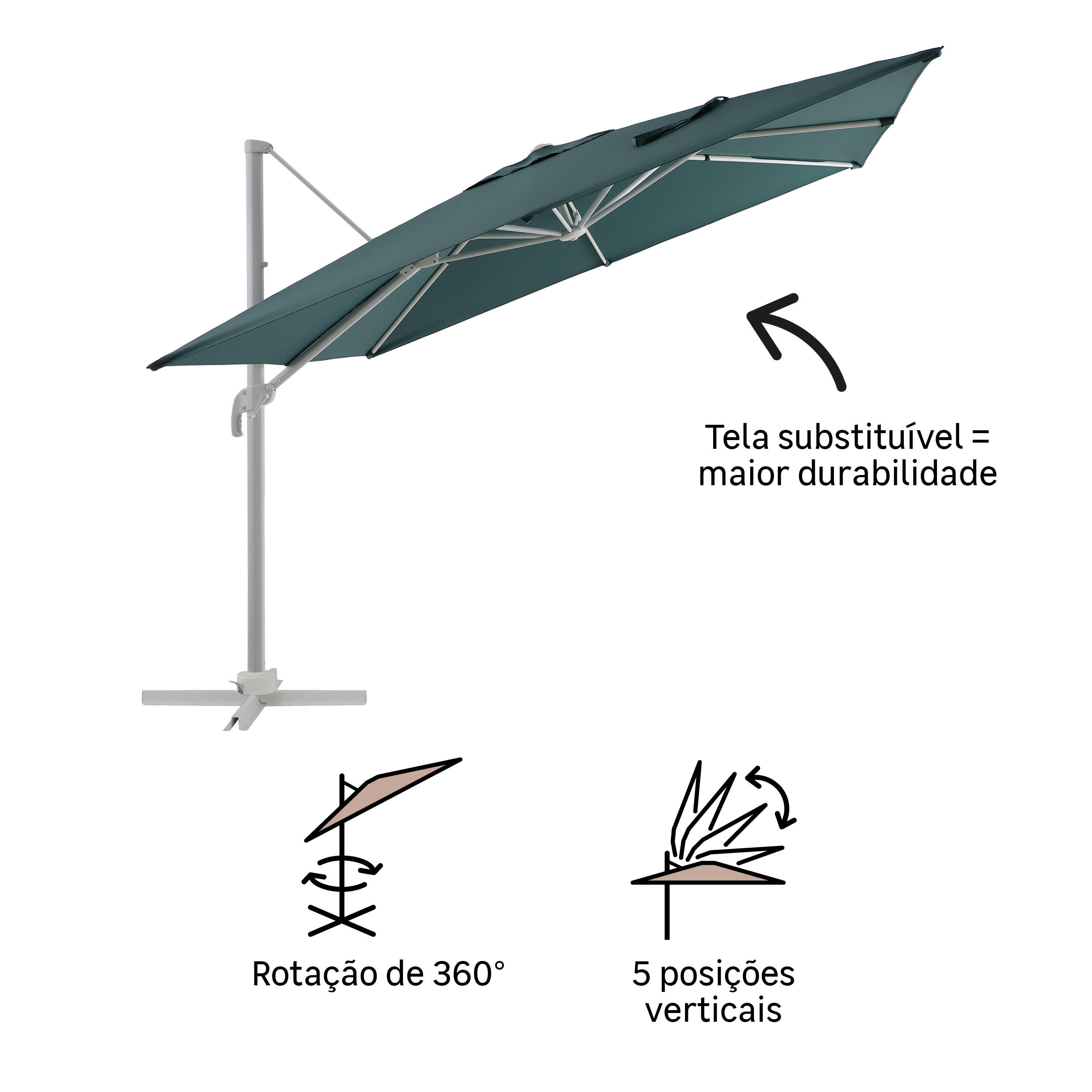 Guarda-sol NATERIAL aura 290x290cm branco/verde cactus - 9