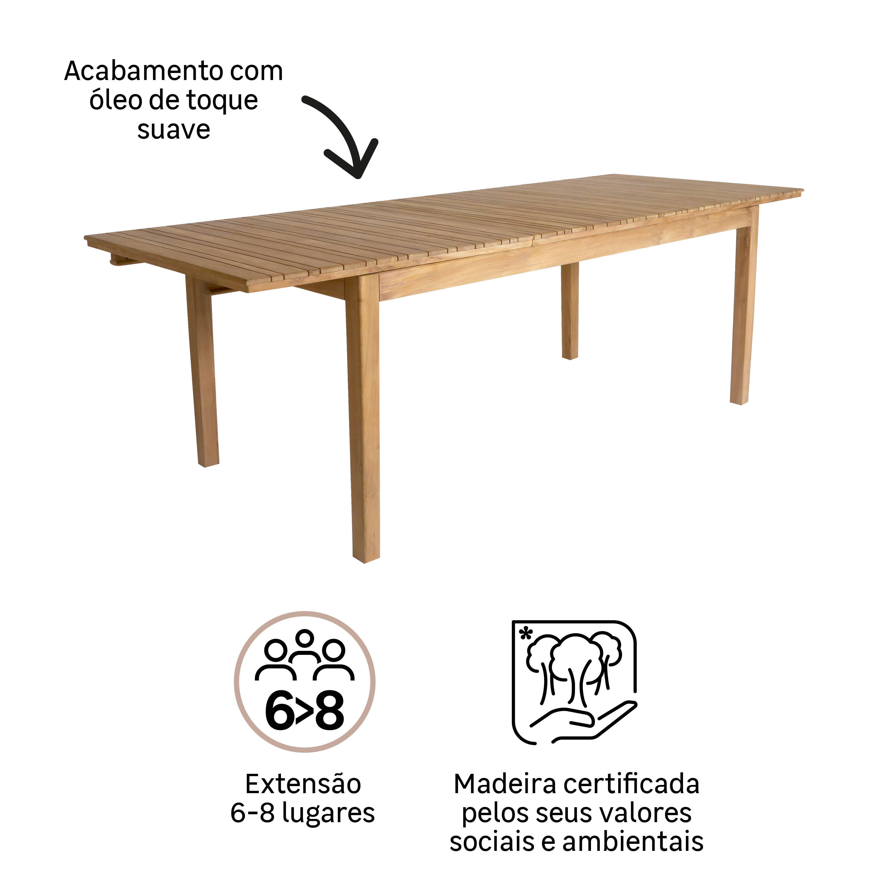 Mesa de madeira NATERIAL Ribeira 180/240X90CM - 2