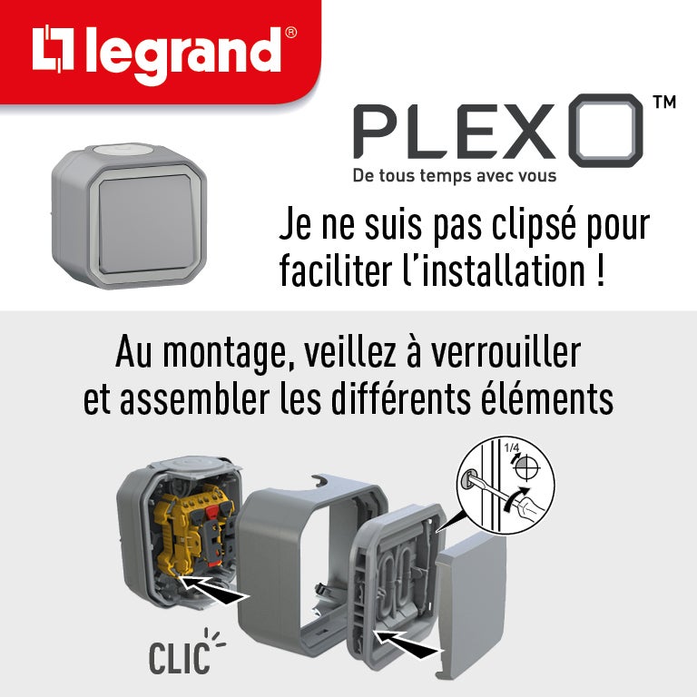 Poussoir étanche prêt à poser, LEGRAND Plexo, anthracite - 4