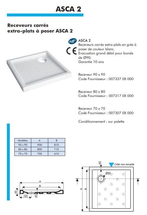 Receveur de douche grès émaillé blanc L.100 x l.80 Asca2 - 4