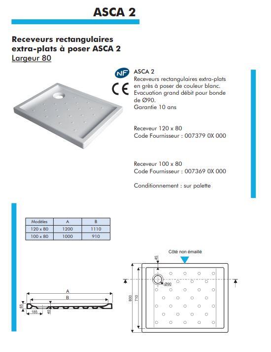 Receveur de douche grès émaillé blanc L.100 x l.80 Asca2 - 3