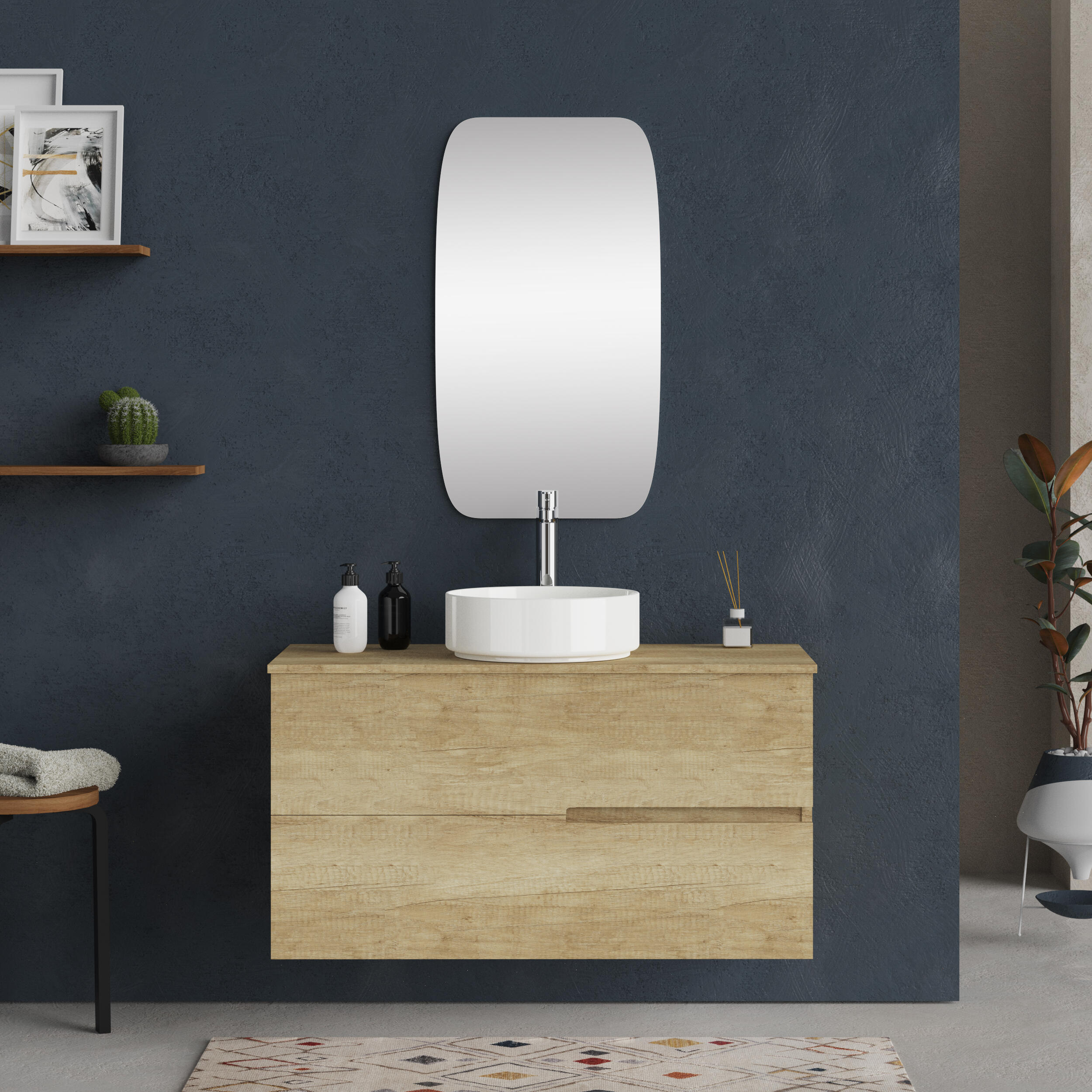 Mueble de baño con lavabo alda roble claro 100x45 cm