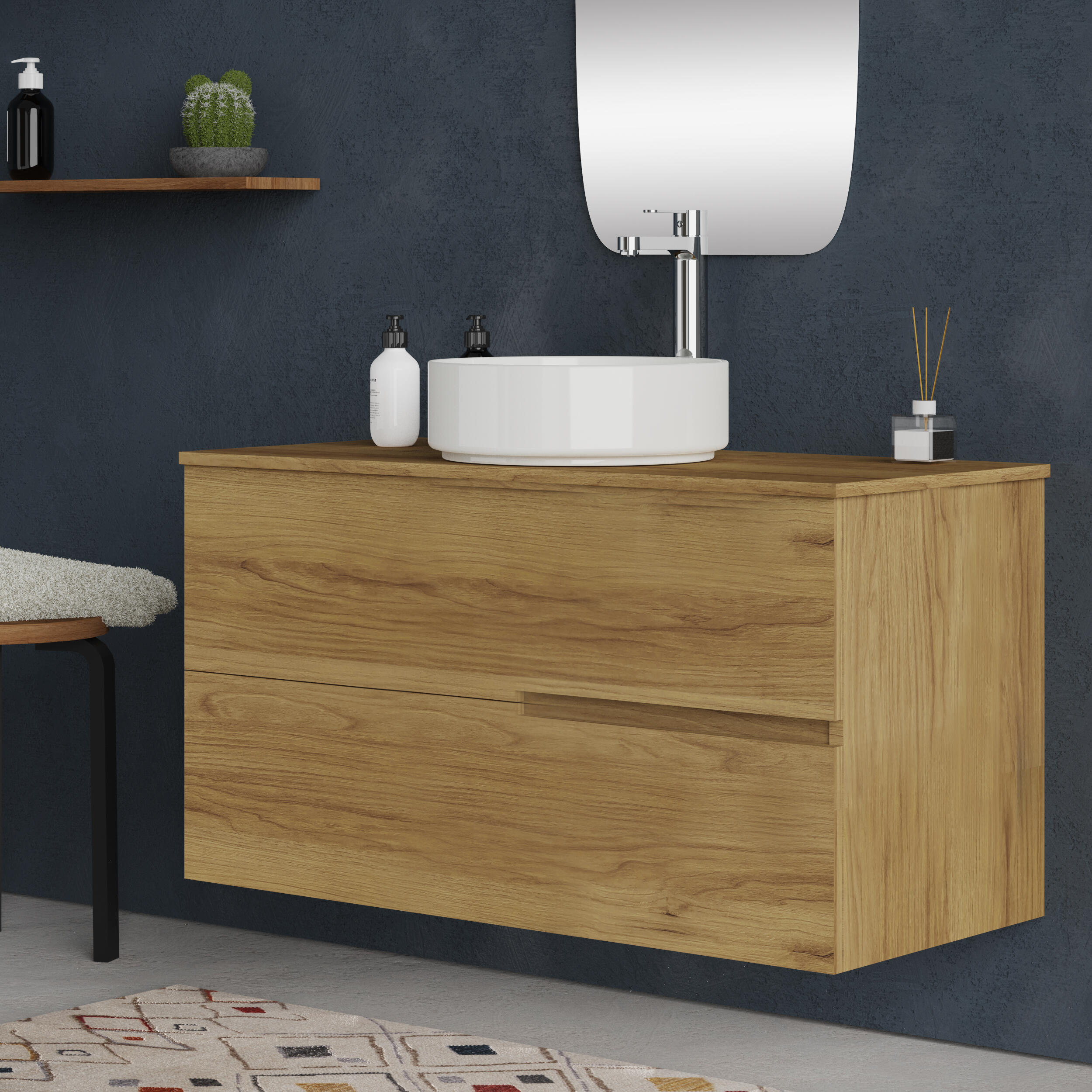 Mueble de baño con lavabo alda teca natural 100x45 cm
