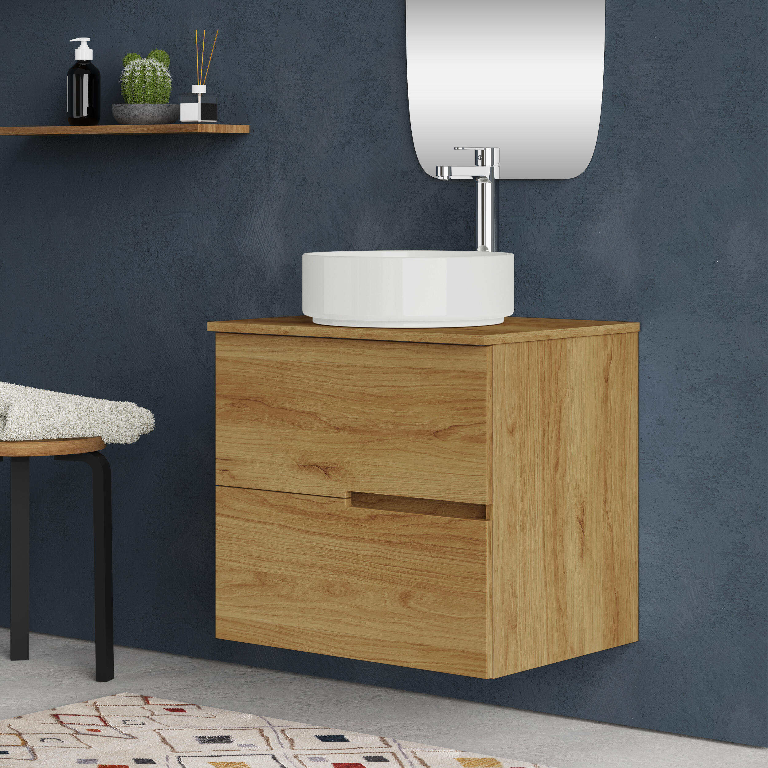 Mueble de baño con lavabo alda teca natural 70x45 cm