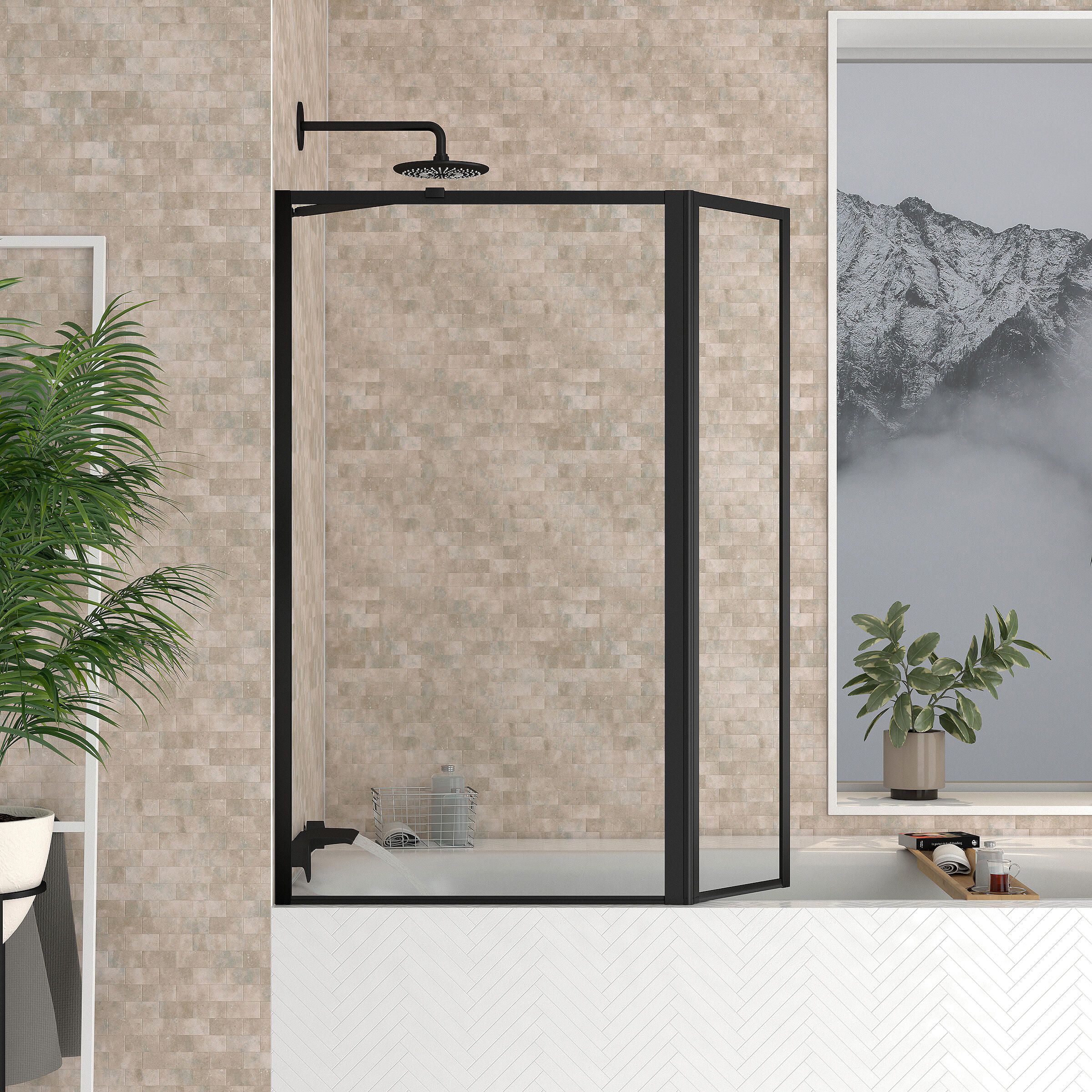 Mampara de bañera 2 hojas dark edge transparente perfil negro 70x130 cm