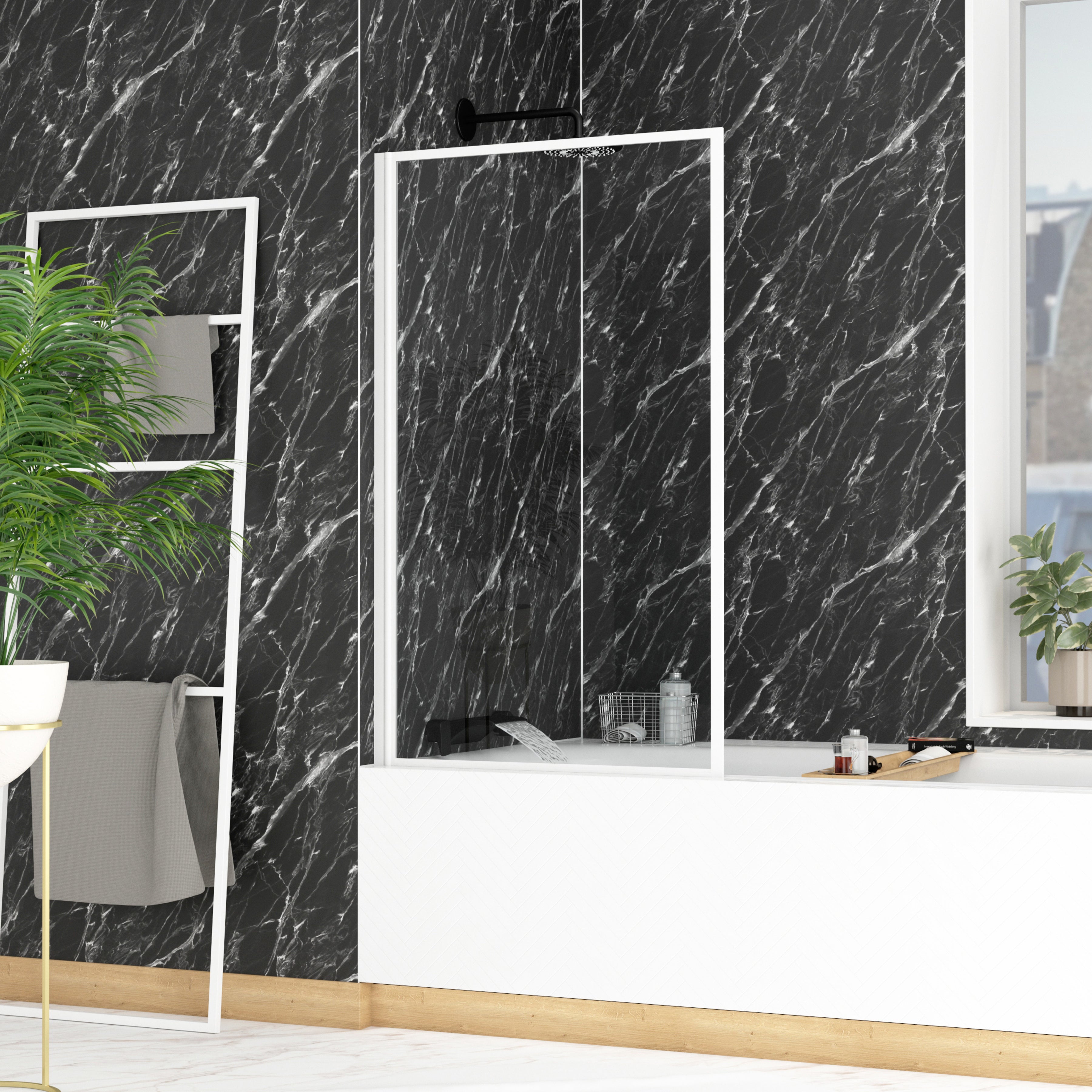 Mampara de bañera 1 hoja abatible edge transparente perfil blanco 75x130 cm