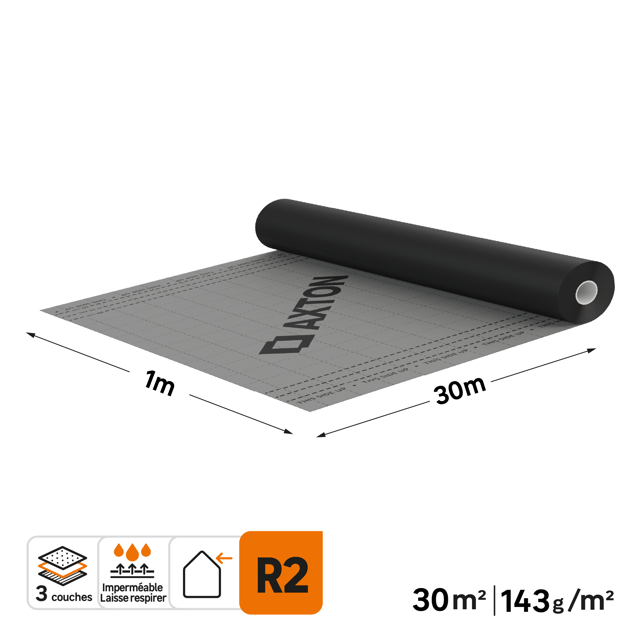 Ecran sous toiture gris 1 x 30 m, AXTON