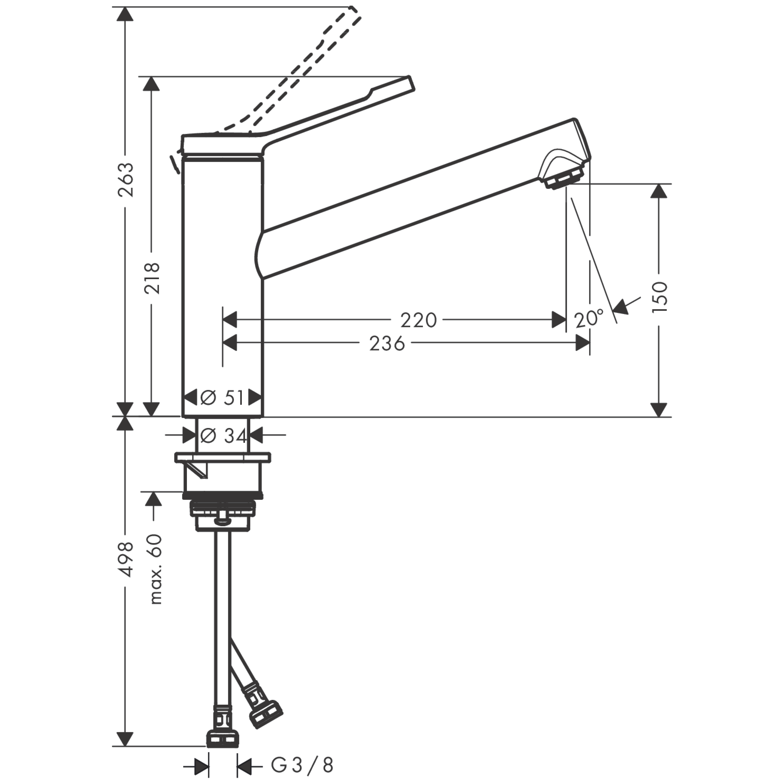 Bateria kuchenna wylewka F 21 cm Zesis Lean Chrom Hansgrohe - 2