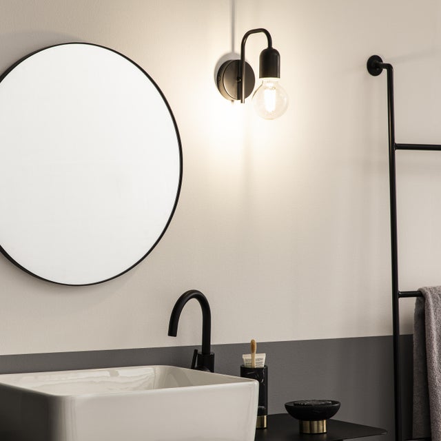Applique salle de bain Varela E27 IP44, métal noir, Inspire