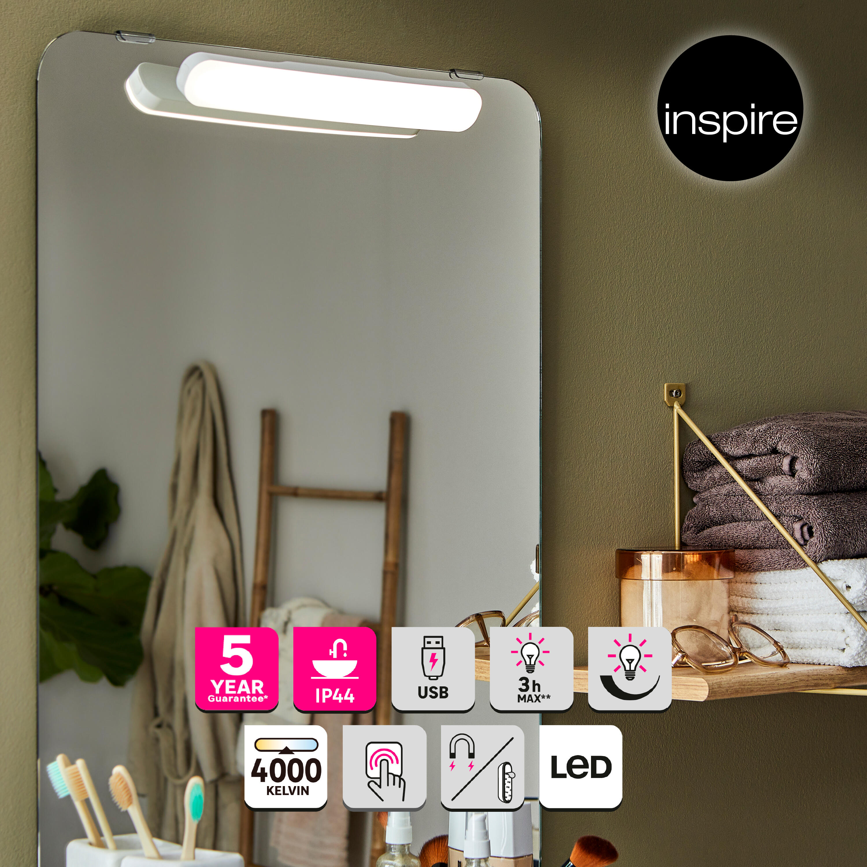 Lampa Paleni biała USB 28 cm IP44 LED Inspire - 5