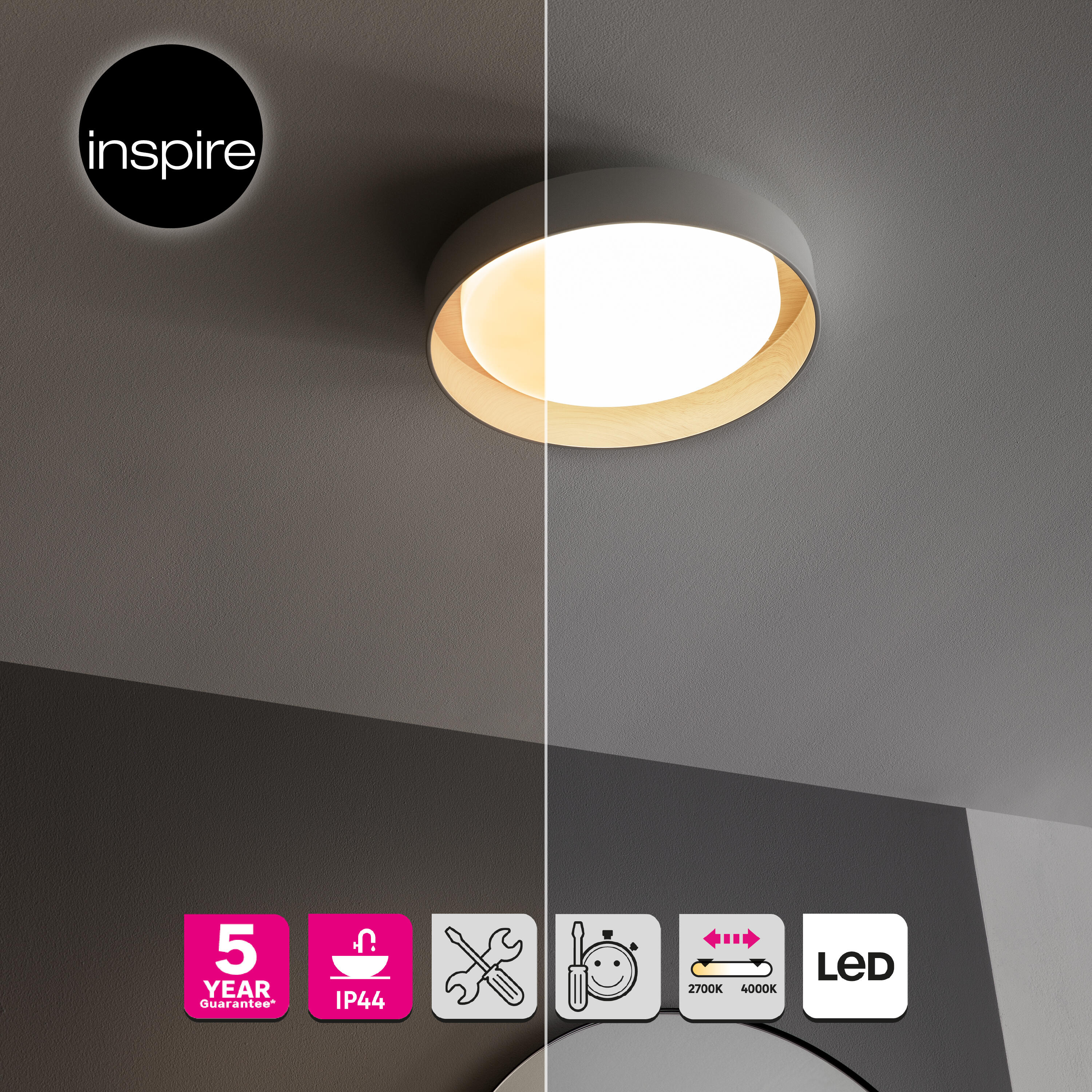 Plafoniera LED Malai Ø 30 cm bianco IP44 cct da bianco caldo al bianco neutro, 1700 lumen INSPIRE - 11
