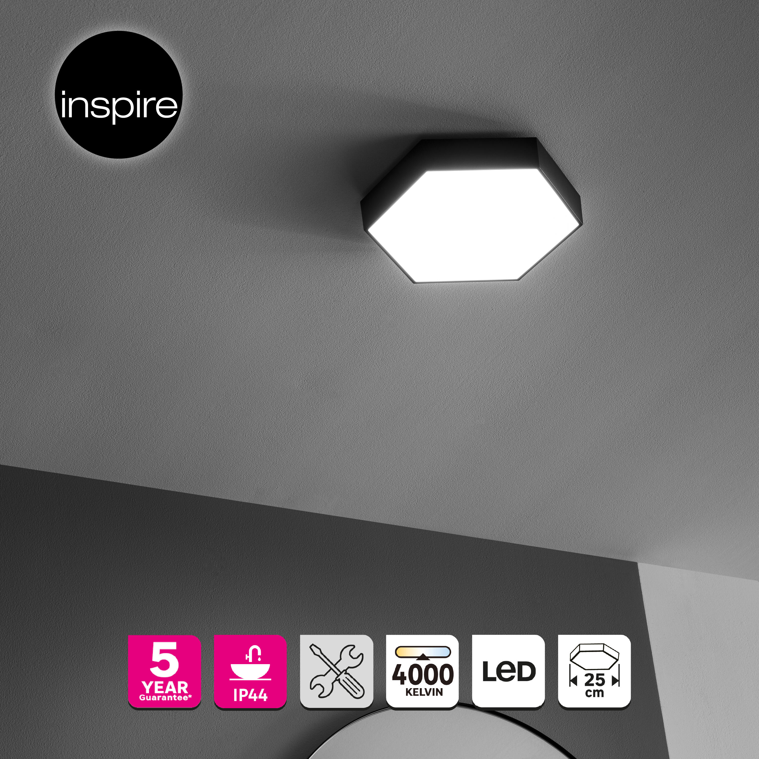 Plafon Gunza czarny śr. 25 cm 1700 lm IP44 LED Inspire - 7