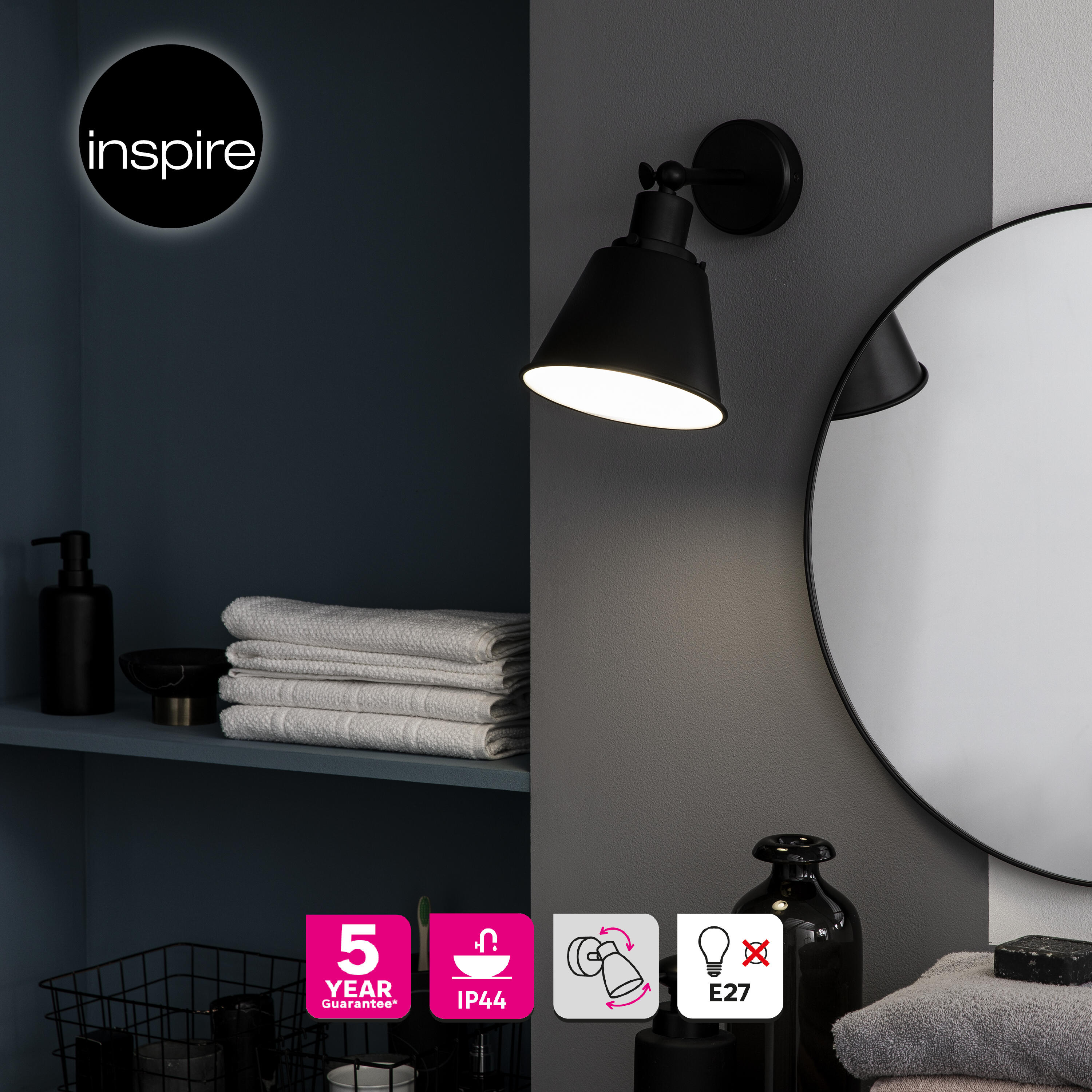 Reflektor Gerli czarny E27 IP44 Inspire - 4