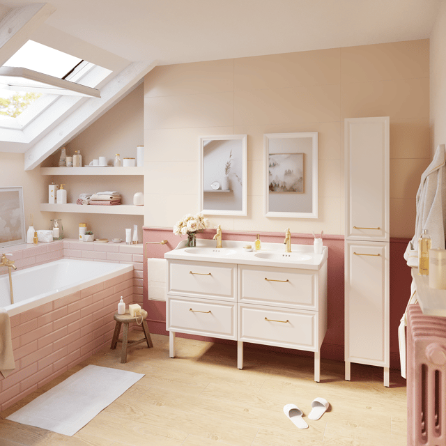 Meuble double vasque, 4t l.120 x H.57 x P.48.1 cm, blanc, Charm