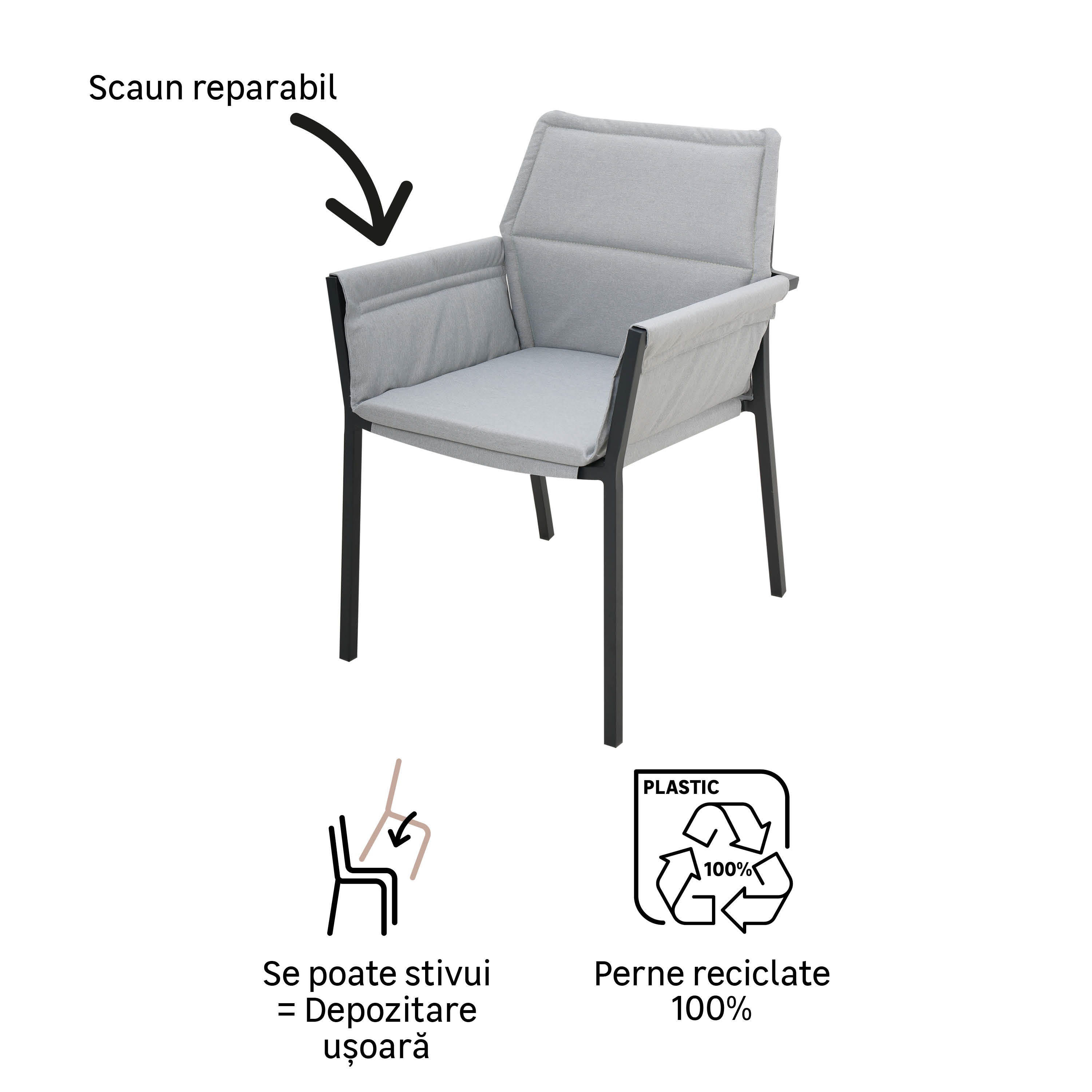 Cadeira de alumínio NATERIAL ORION DELTA CINZA - 12