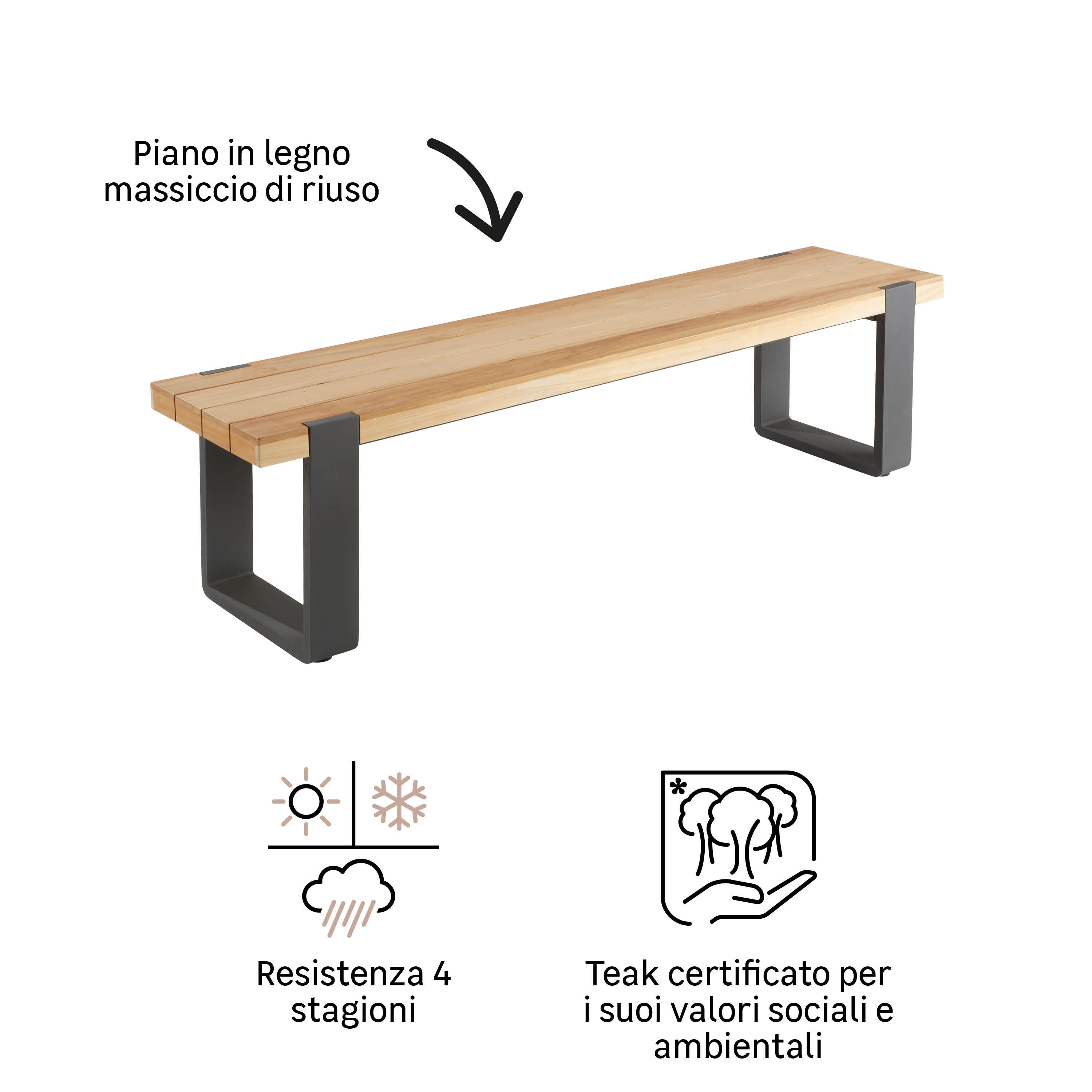 Panca da giardino in alluminio grigio Bermeo NATERIAL, 3 posti, seduta in legno - 11