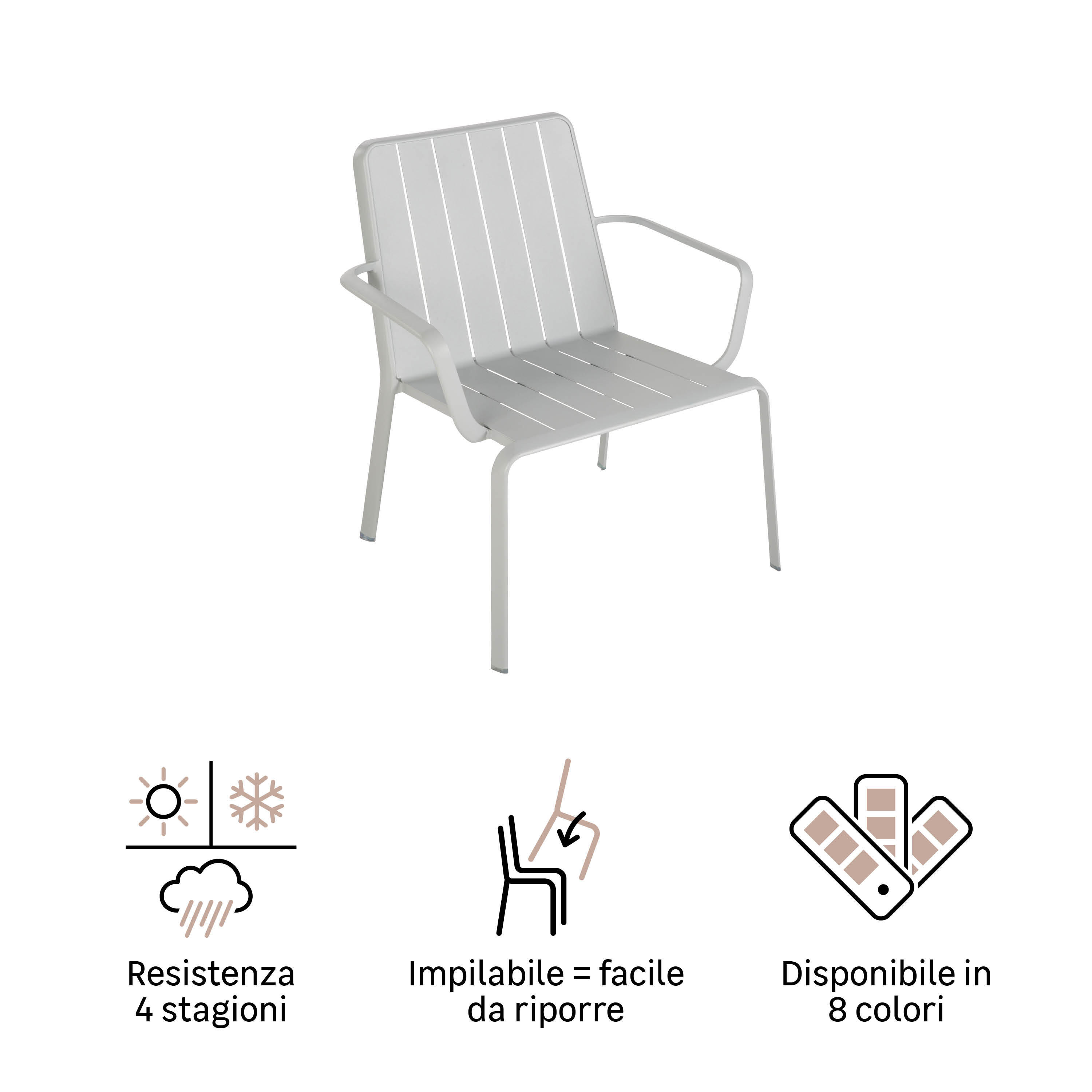 Sedia da giardino con braccioli Idaho NATERIAL, struttura e seduta in alluminio grigio - 13