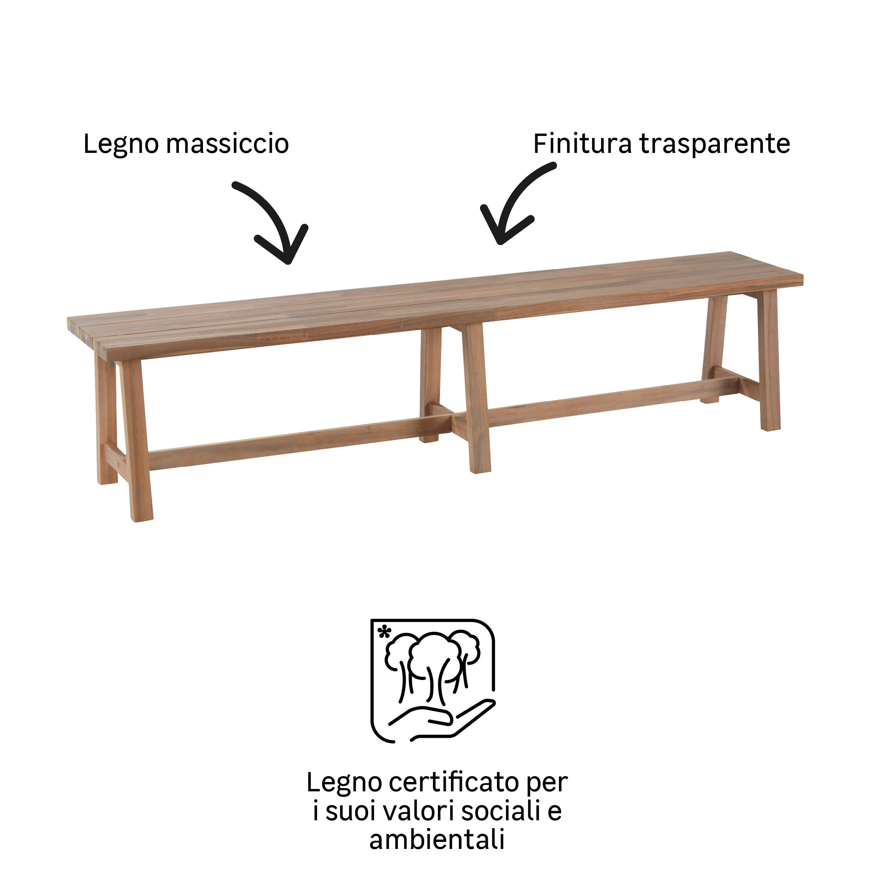 Banco de madeira NATERIAL FARM II FIX 200X38X45CM - 11
