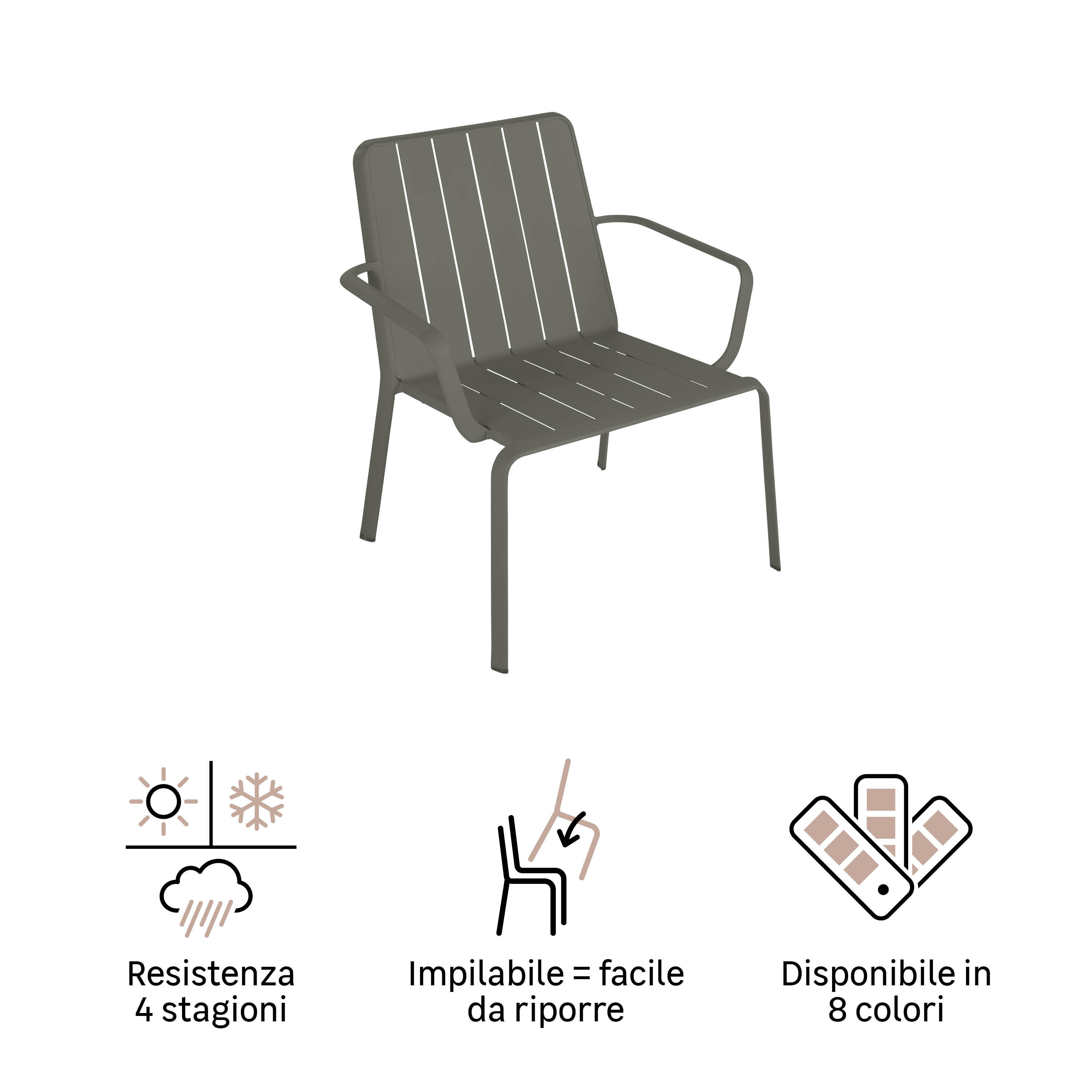 Sedia da giardino in alluminio con braccioli Idaho NATERIAL, verde, seduta in alluminio verde - 12