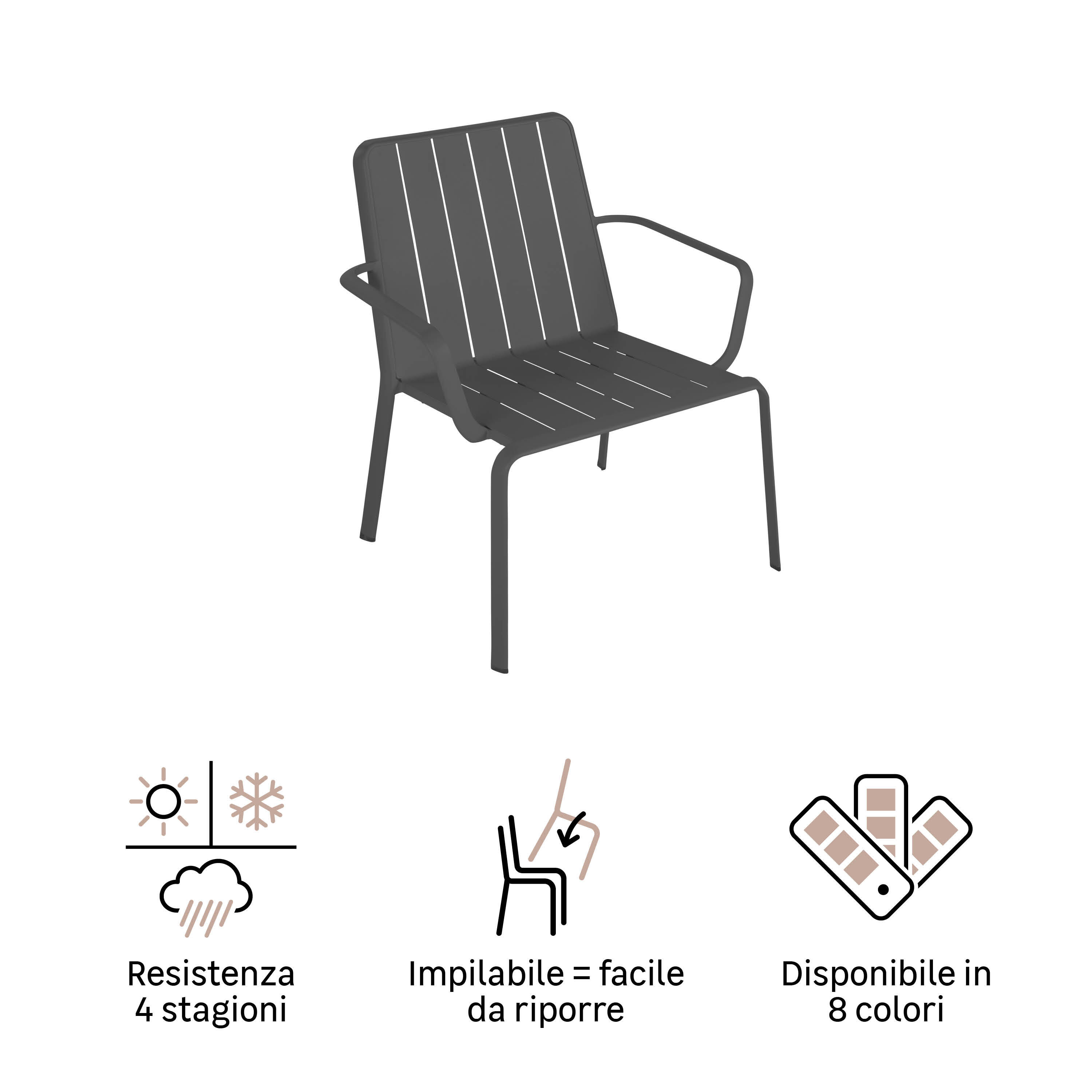 Sedia da giardino con braccioli Idaho NATERIAL, struttura in alluminio grigio, seduta in alluminio antracite - 13