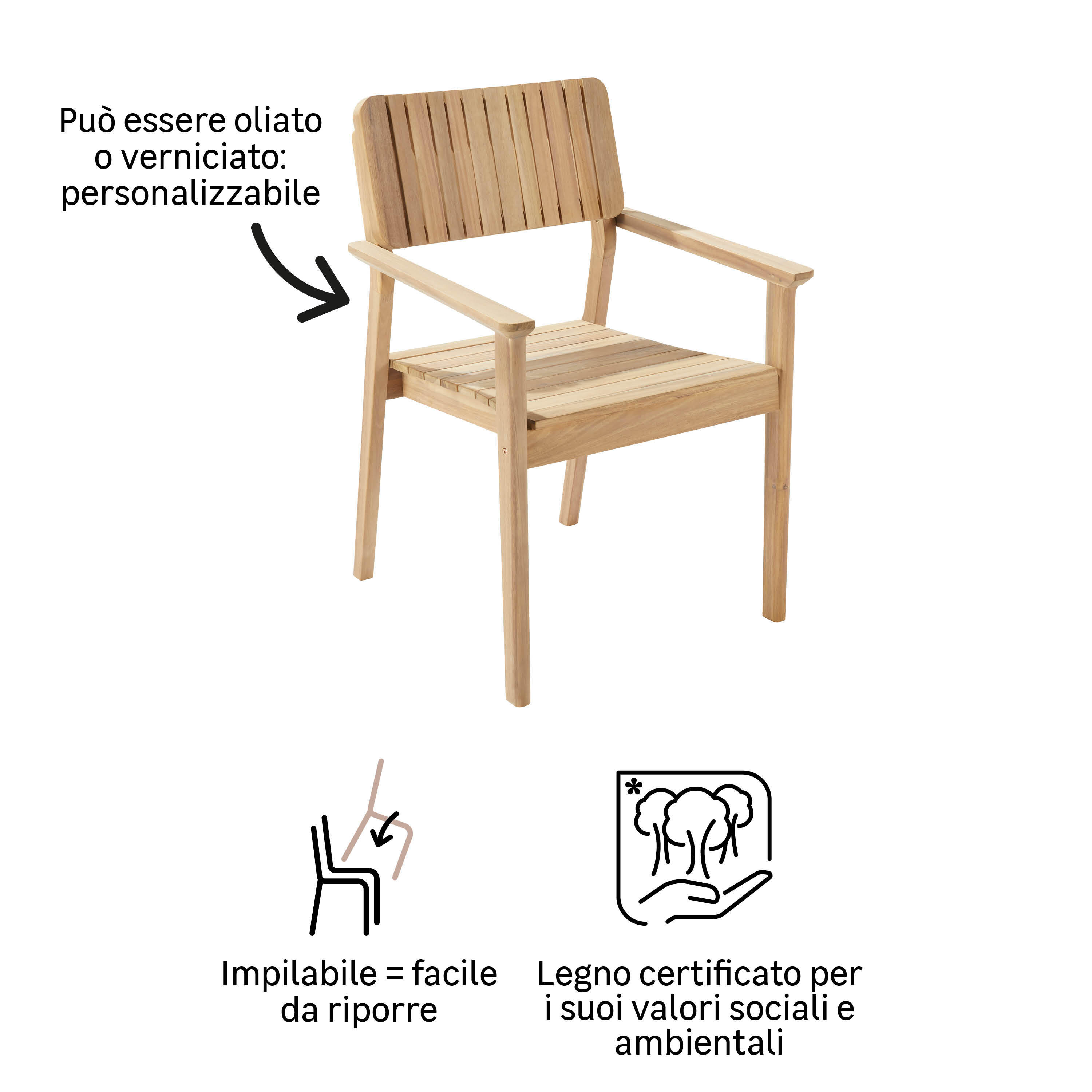 Set tavolo e sedie Atlas NATERIAL in acacia marrone per 6 persone - 16