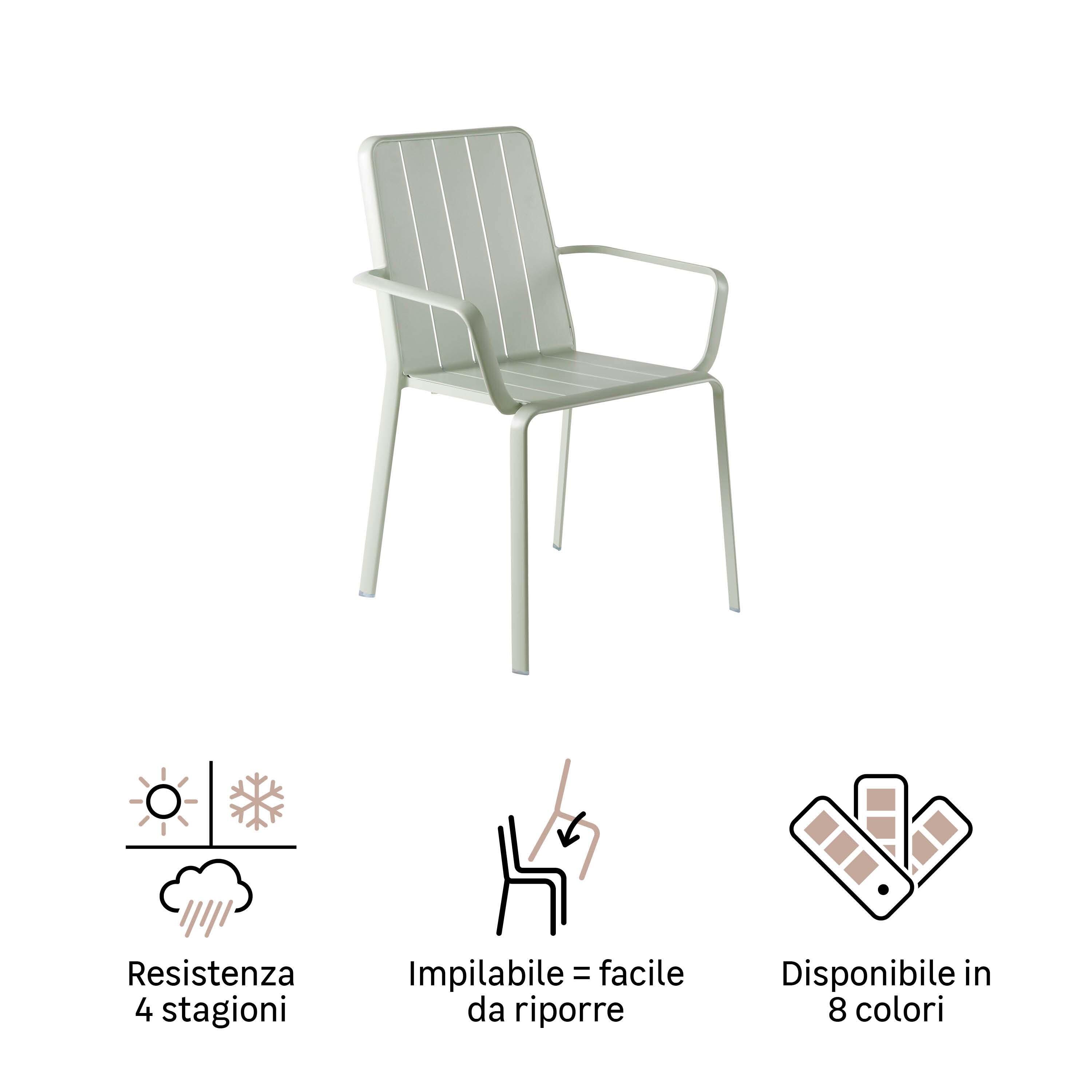 Sedia da giardino con braccioli Idaho NATERIAL, struttura e seduta in alluminio verde - 14