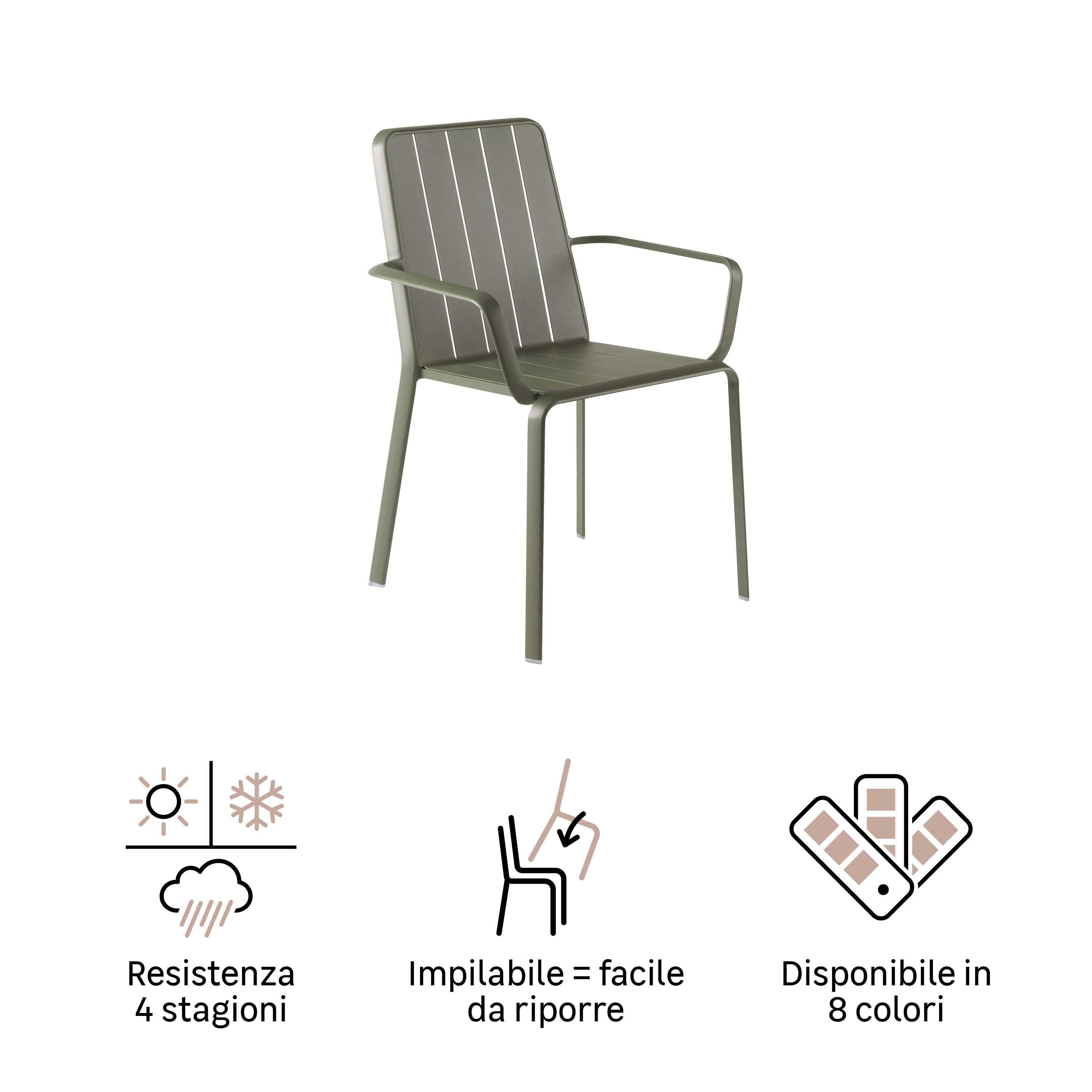 Sedia da giardino con braccioli Idaho NATERIAL, struttura e seduta in alluminio verde - 11