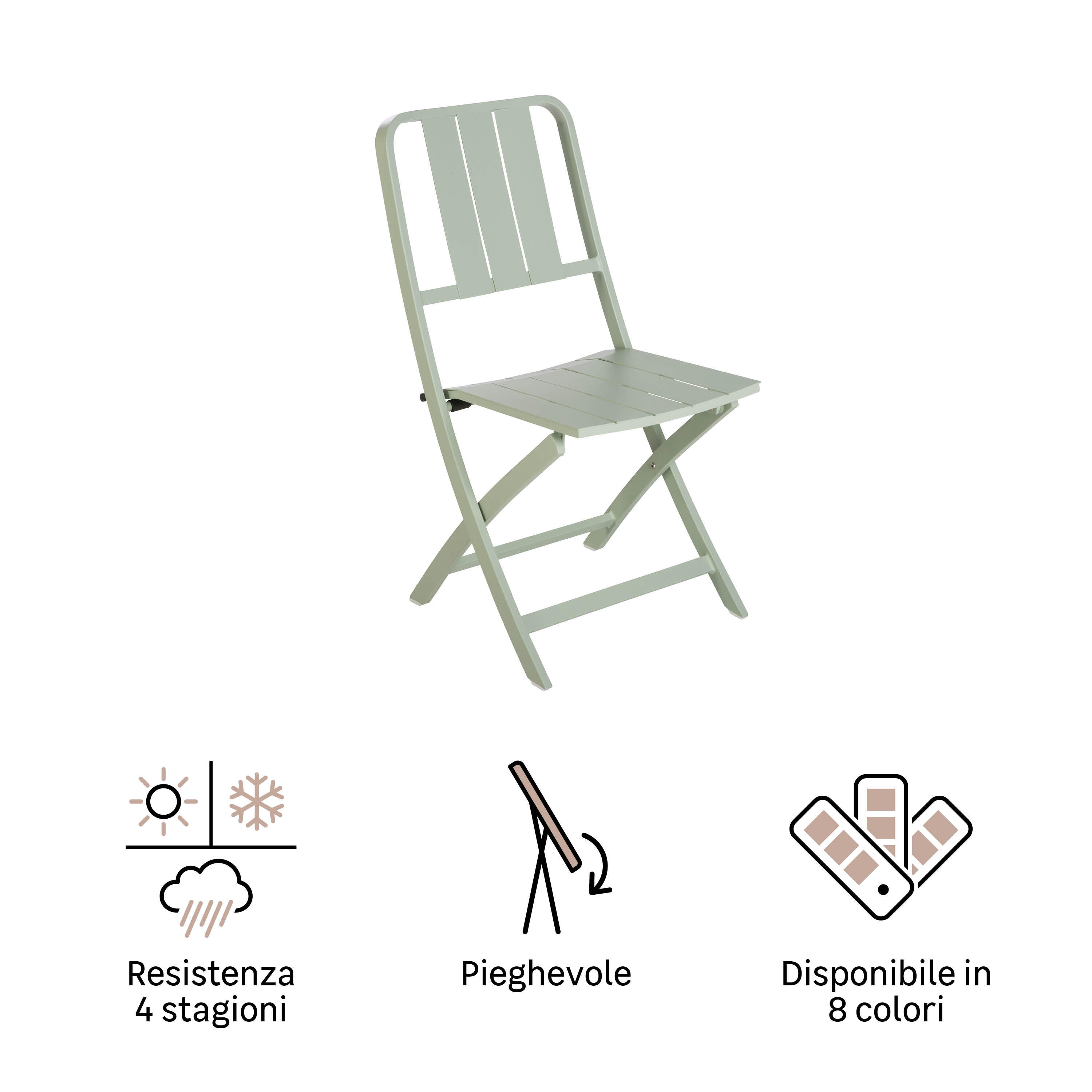 Sedia da giardino pieghevole Idaho NATERIAL, struttura e seduta in alluminio verde - 22