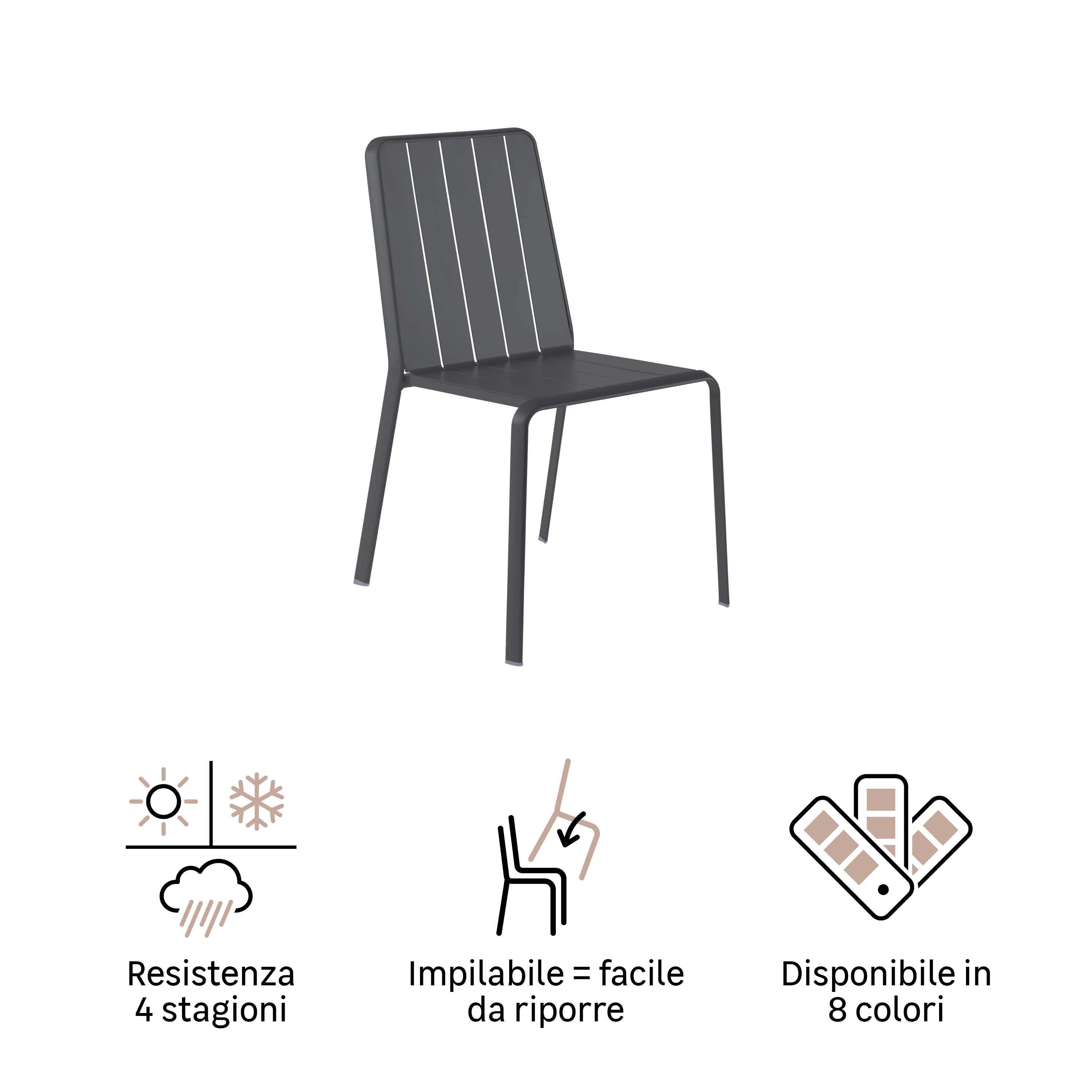 Sedia da giardino Idaho NATERIAL, struttura in alluminio grigio, seduta in alluminio antracite - 13