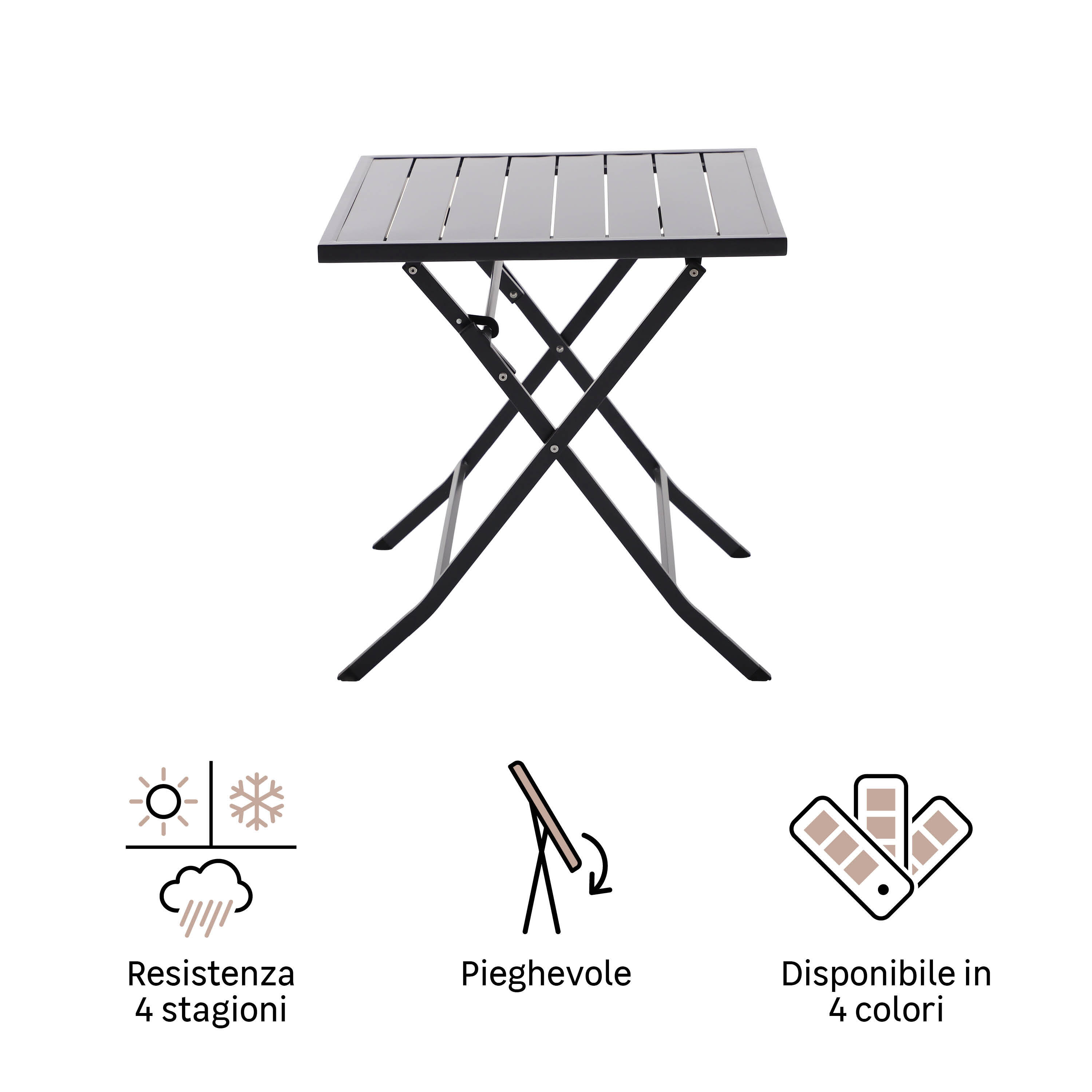Tavolo da pranzo per giardino pieghevole Xara NATERIAL struttura e superficie in alluminio antracite per 2 persone 71x74cm - 17