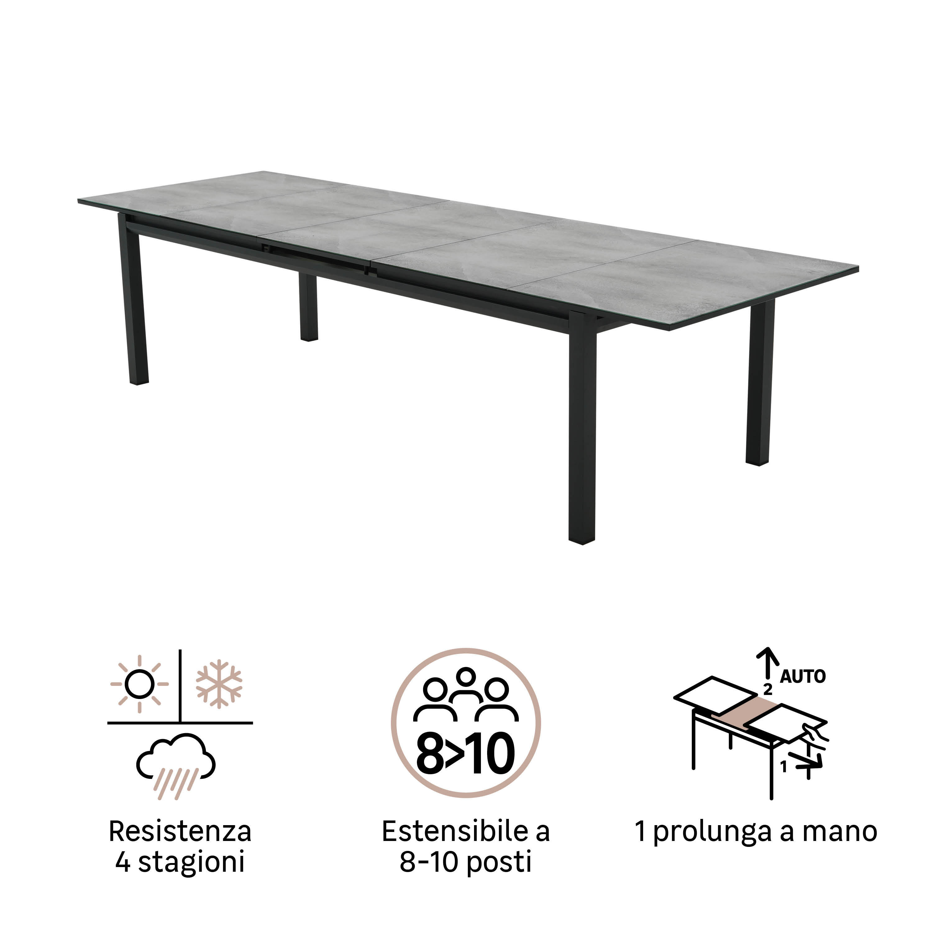 Mesa de alumínio NATERIAL ODYSSEA 256/320X100X75CM ANTRACITE - 12