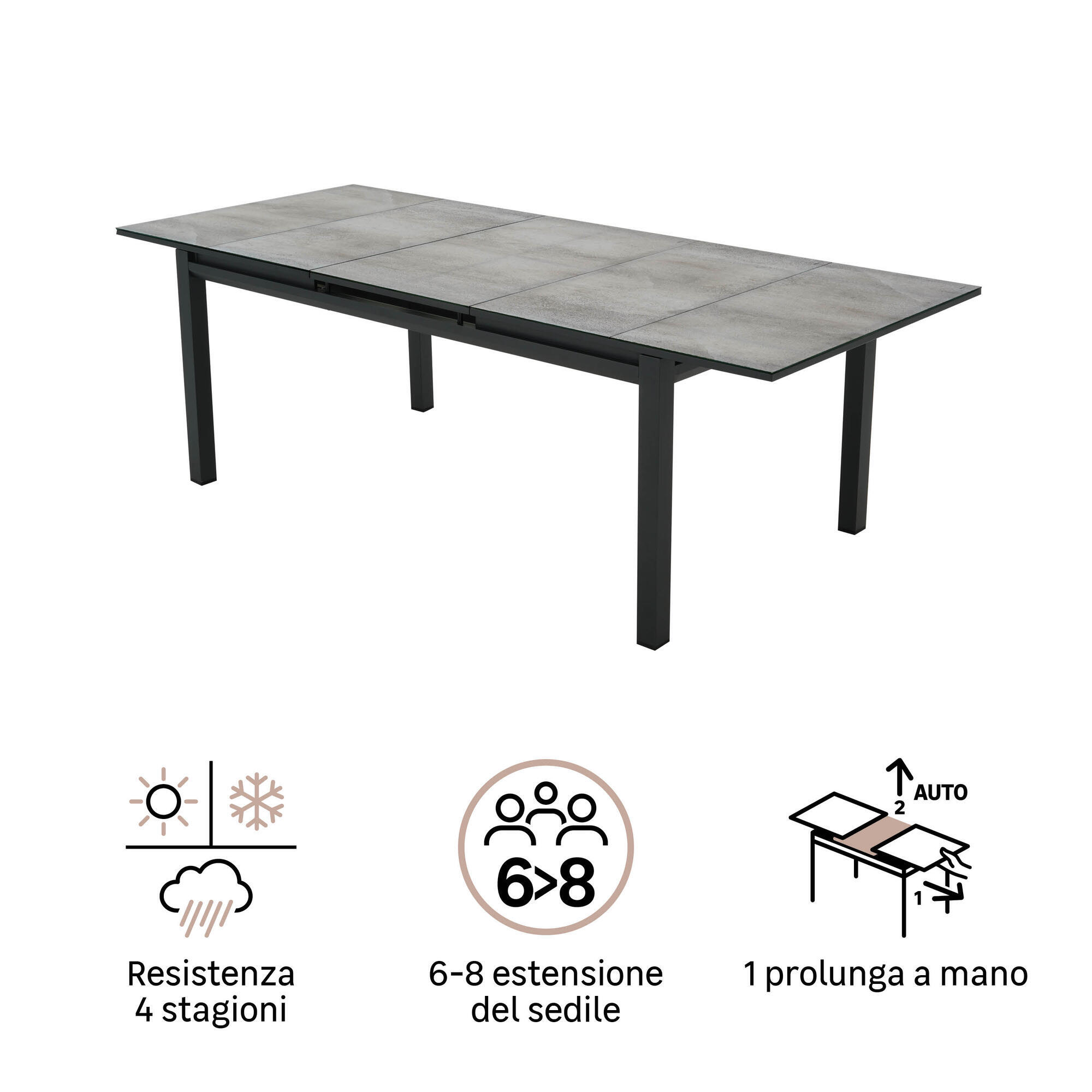 Tavolo da giardino allungabile Odyssea NATERIAL in alluminio antracite con piano in vetro  per 8 persone 180/240x100cm - 16