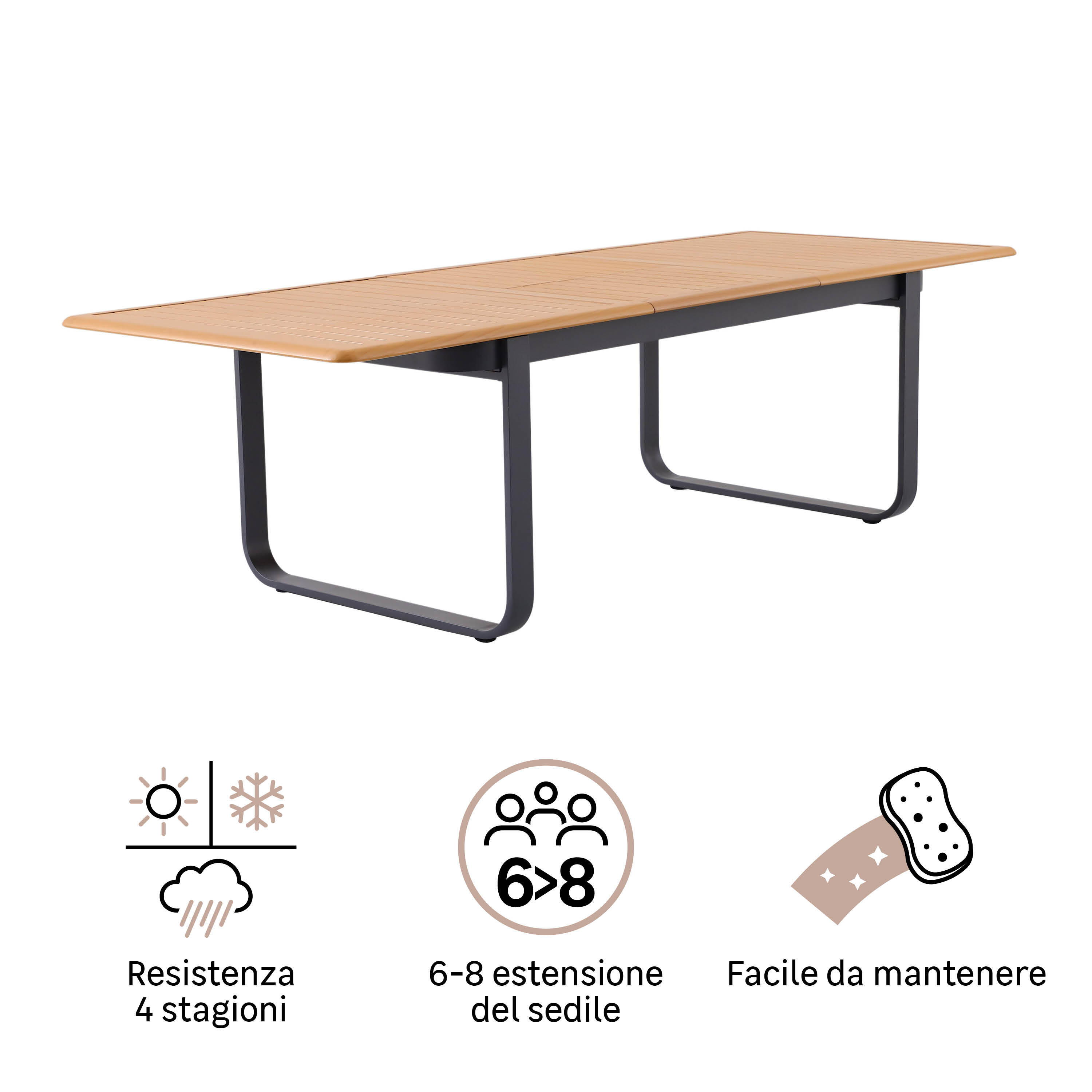 Tavolo da giardino allungabile Calypso NATERIAL in alluminio grigio per 8 persone 192/257x100cm - 12