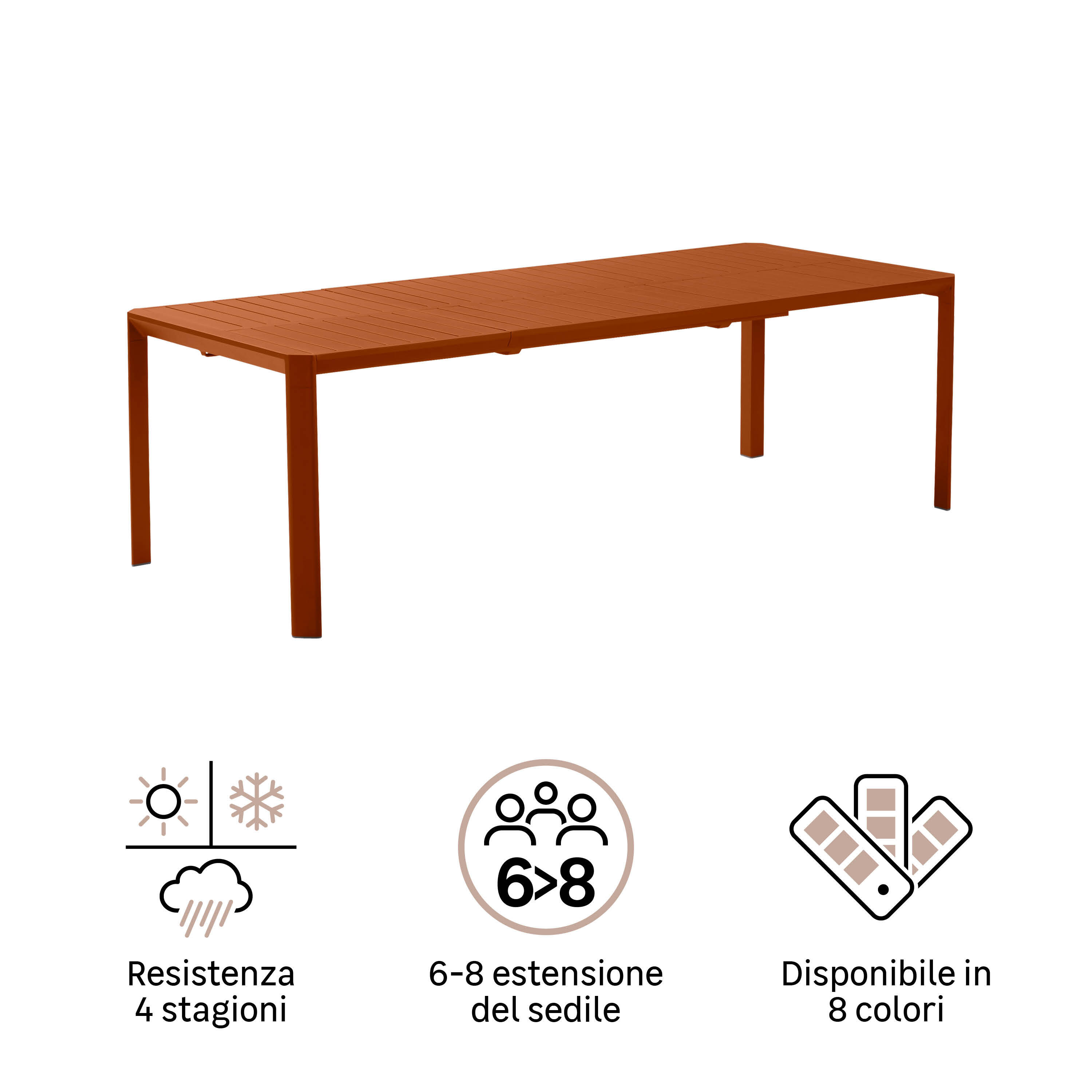 Table de jardin NATERIAL Idaho rectangulaire orange / cuivré 8 personnes - 9